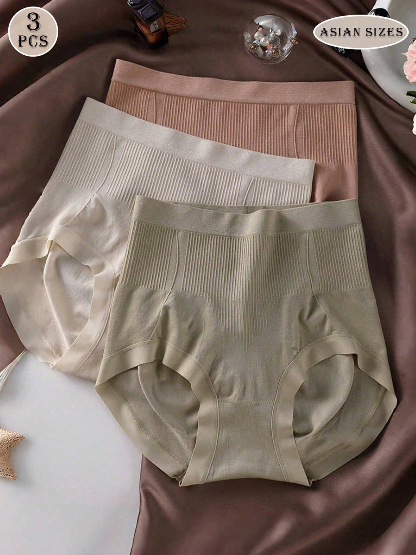 3pcs Women High Waist Panties, Seamless 3D Butt Lifting Postpartum Abdomen Control Briefs