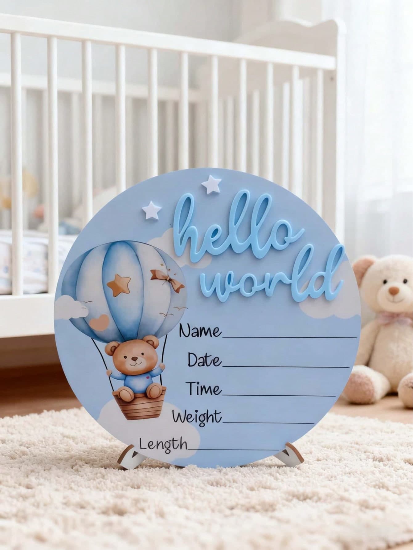 1pc "Hello World" Birth Announcement Board, Baby Photo Prop Wooden Plaque, Baby Milestone Wooden Plaque, Baby Christening Gift (Boy/Girl)