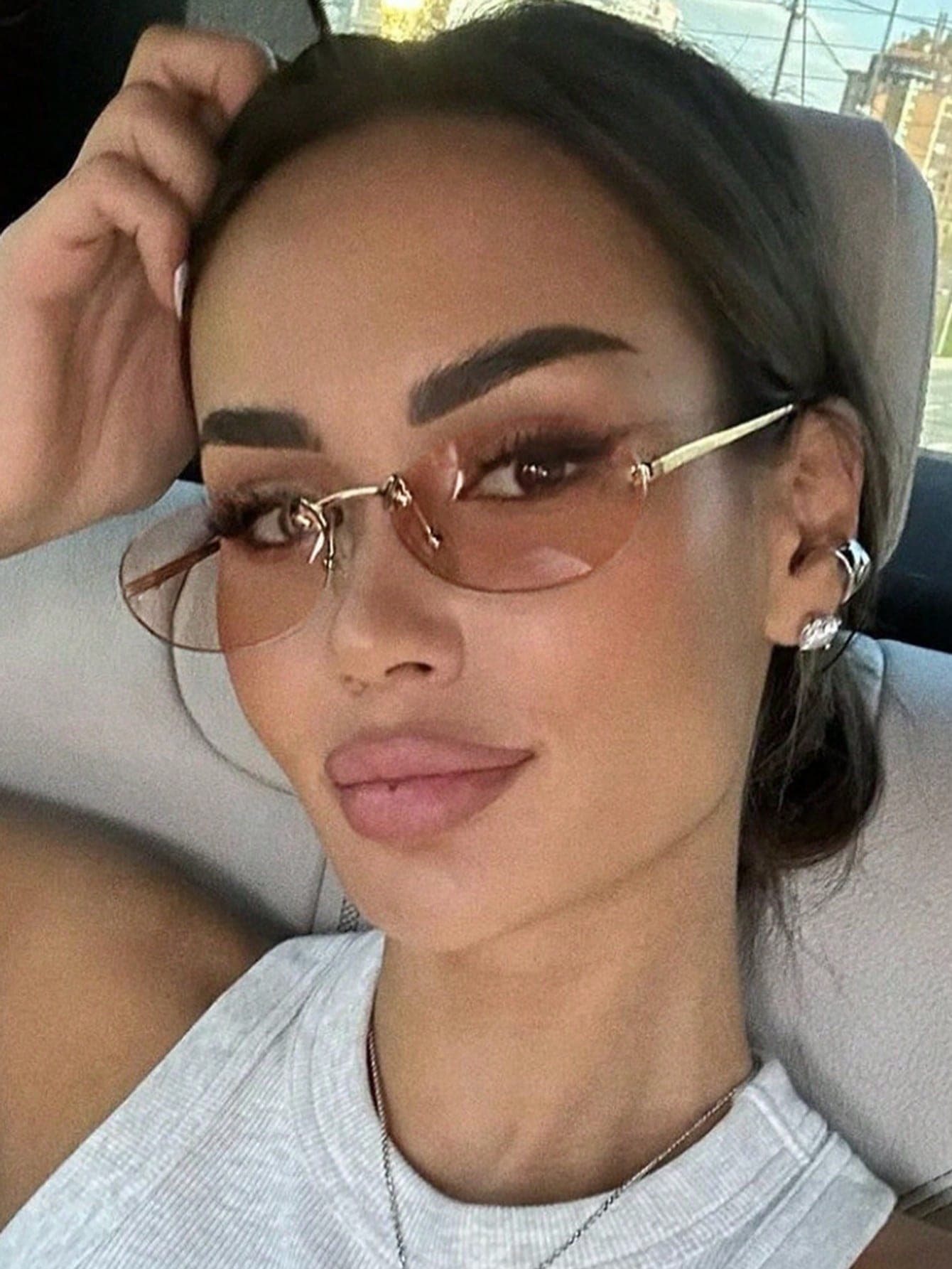 Women's Oval Frameless Metal Leg Fashion Glasses, Suitable For Daily Wear, Shopping, Photography, Y2K Fest Music Festival And Other Occasions