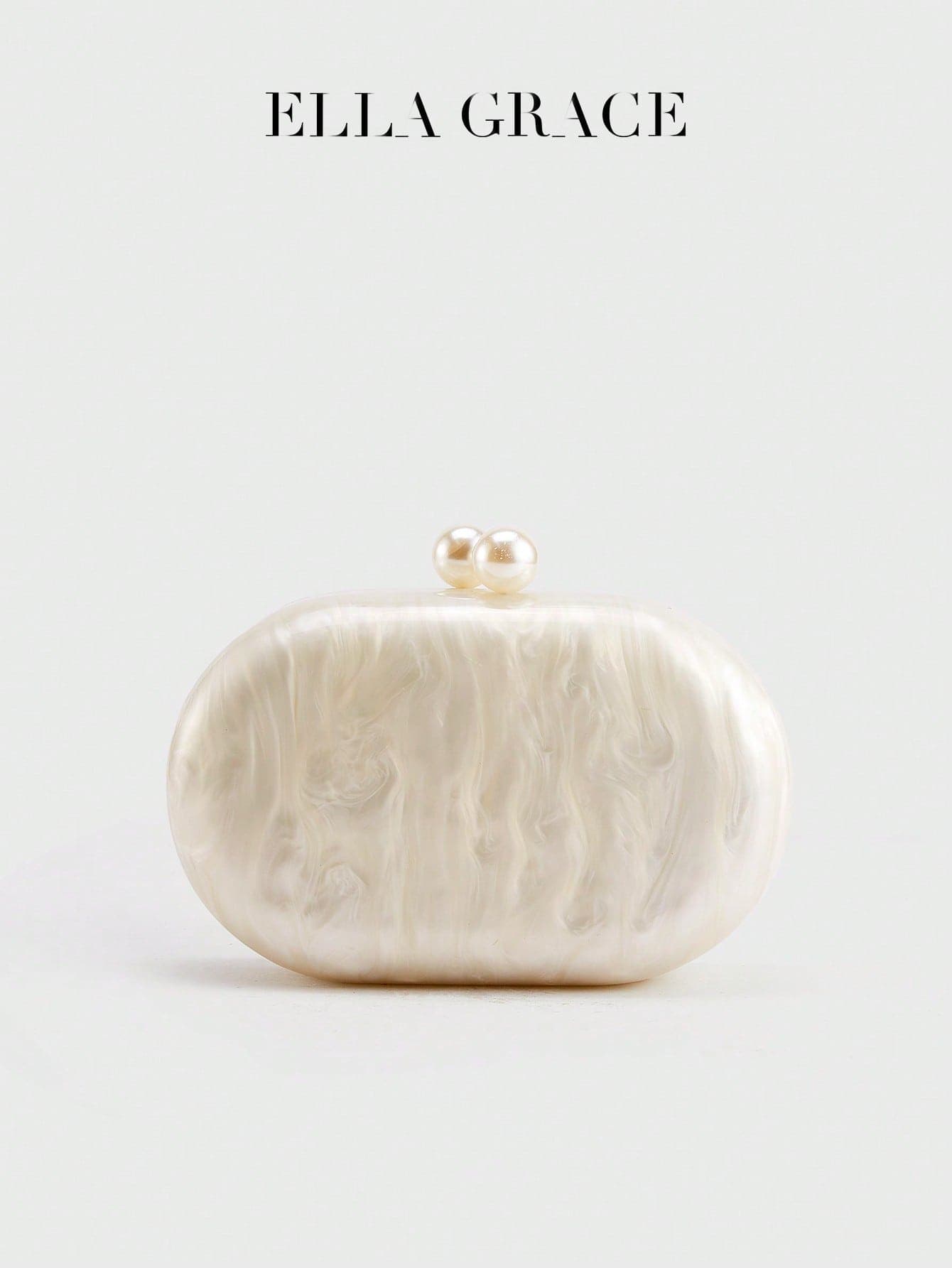 ELLA GRACE- Women's Pearlized Acrylic Clutch Bag With Double Pearl Clasp, Evening Handbag For Wedding, Cocktail Party, Banquet And Formal Occasions