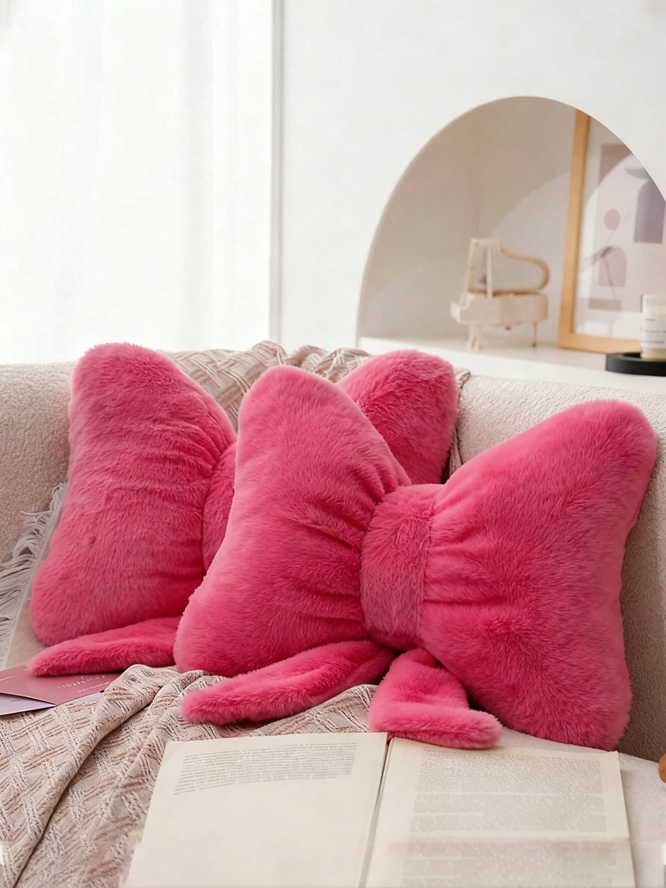 4pcs Soft & Cute Bow Decor Throw Pillow, Suitable For Bed, Sofa And Bedroom, Essential Home Decor Set, Birthday Gift, Christmas Decoration, Perfect Gift For Family And Friends At Weddings