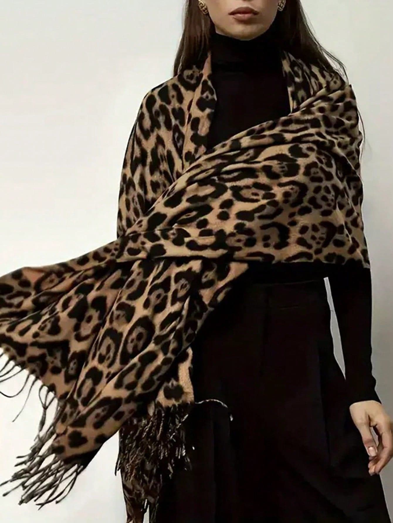 1pc Elegant & Warm Narrow Leopard Print Scarf/Shawl
