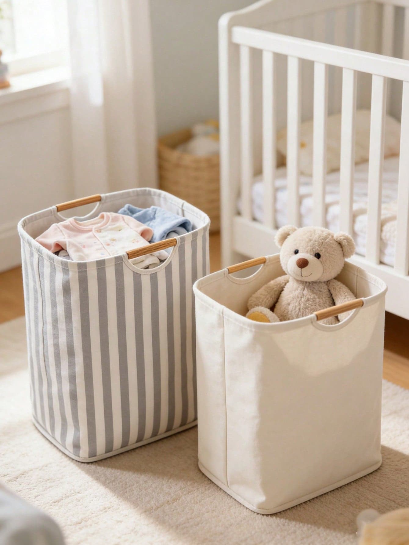 1pc Large Foldable Laundry Basket With Bamboo Handle, Standalone Waterproof Laundry Hamper For Nursery, Laundry Room, Bedroom, Dorm, Towels