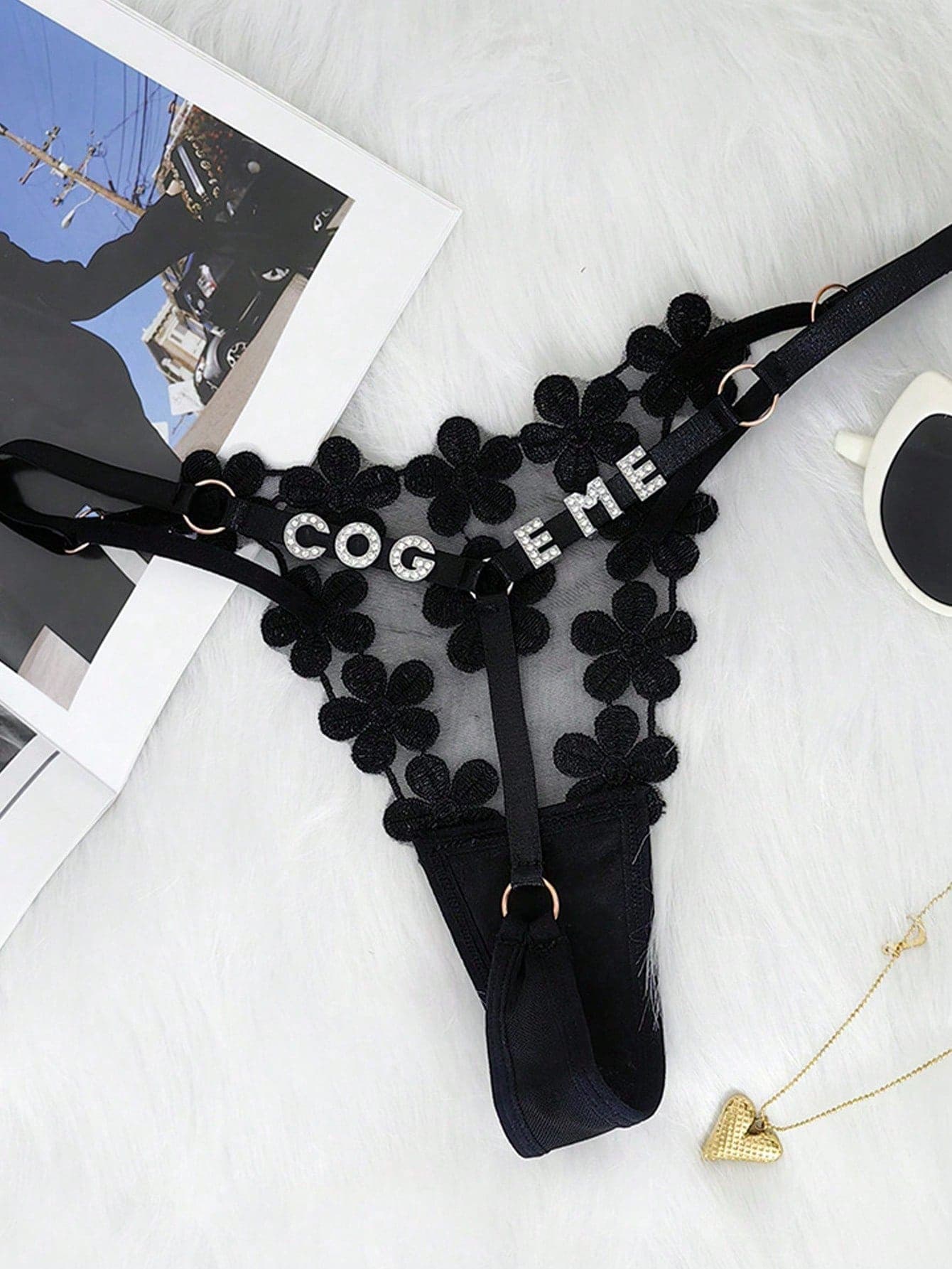 Sexy Adjustable Embroidered Lingerie With Rhinestone-Studded Letter Mesh, Perfect Anniversary Gift For Wives And Girlfriends. Customized Underwear
