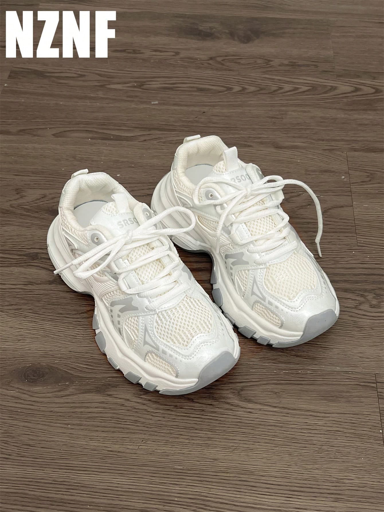 NZNF Flattering Chunky Sneakers For Women, White Color, Increased Height, Retro Thick Sole, Low-Top, Autumn 2025 New Arrival