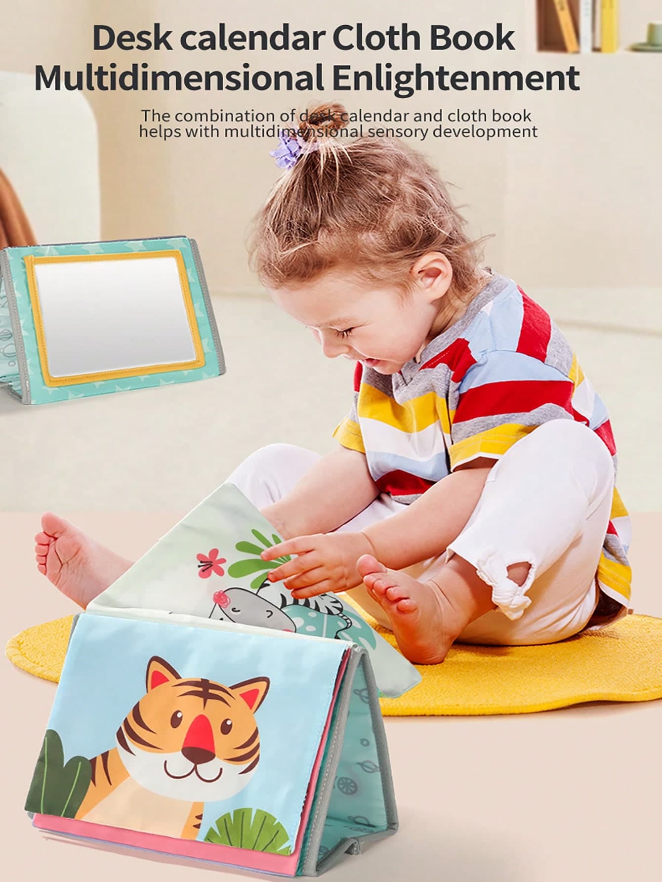 Children's Creative Desk Calendar Mirror, Tear-Resistant Washable Fabric, Color & Shape Recognition + Visual Tracking Training, Desktop Display/Hanging Dual Use, High Contrast Pattern Visual Stimulation, Portable For Travel, Thanksgiving Halloween Christmas Birthday Gift For Boys & Girls