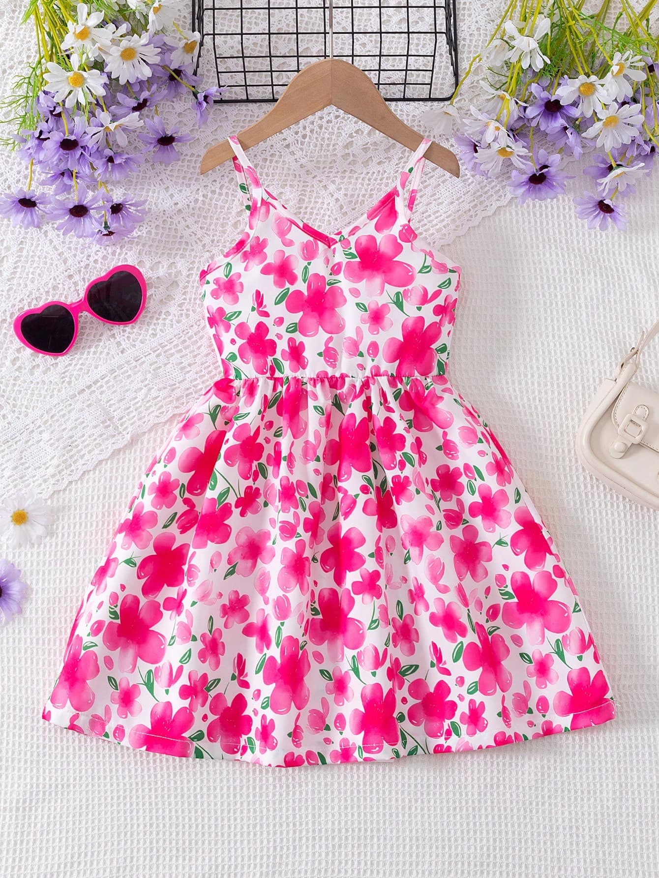 BASUSARRI Young Girl Cute Spaghetti Strap Dress, Comfortable Beach Vacation Versatile Adorable Girls Dress