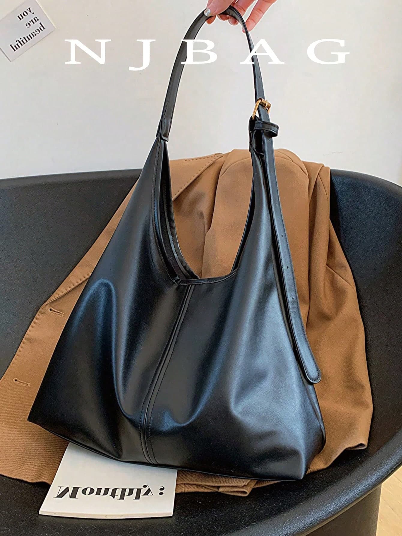 Solid Color Vintage Casual Large Capacity Foldable Shoulder Bag, Lightweight For Students, Shopping, Outdoor Walking , Office,Business Professional Women