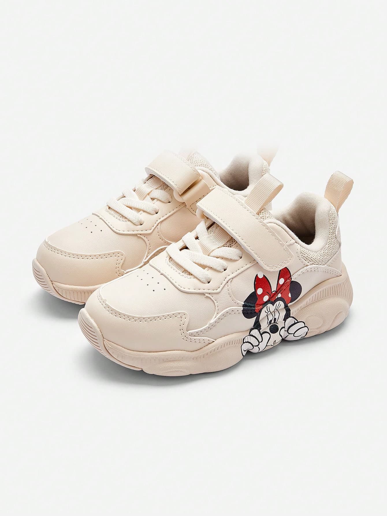 Balabala Young Girls Minnie Mouse Graphic Hook-And-Loop Sneakers, Kids Casual Sport Shoes For School