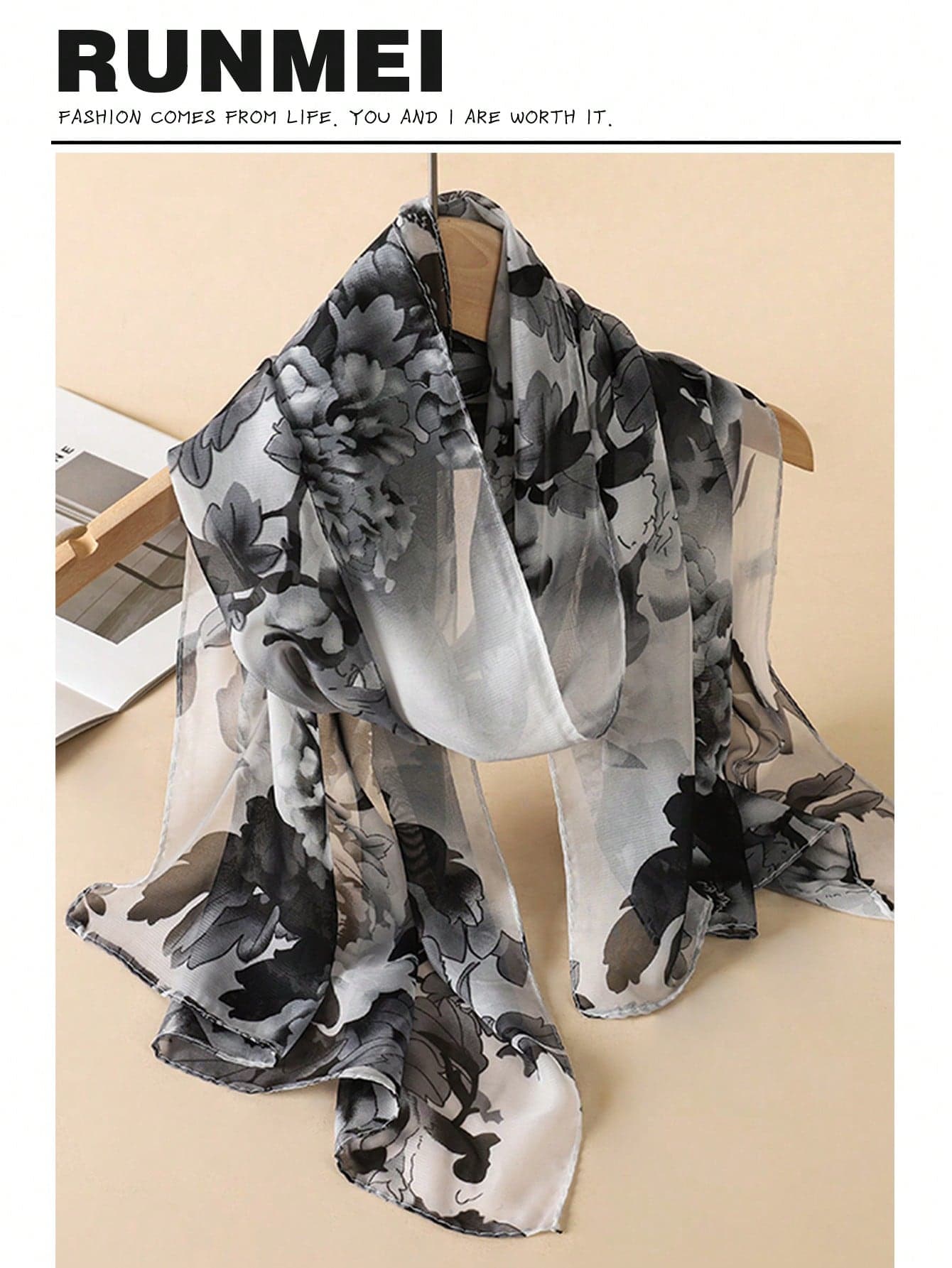 1pc 50*150cm Women's Minimalist Classic Lightweight Ombre Chiffon Scarf, Skin-Friendly & Comfortable, Sun-Protective Shawl, Suitable For Daily Wear, Can Be Used As Headband, Hair Tie, Ideal Choice To Enhance Your Overall Look.