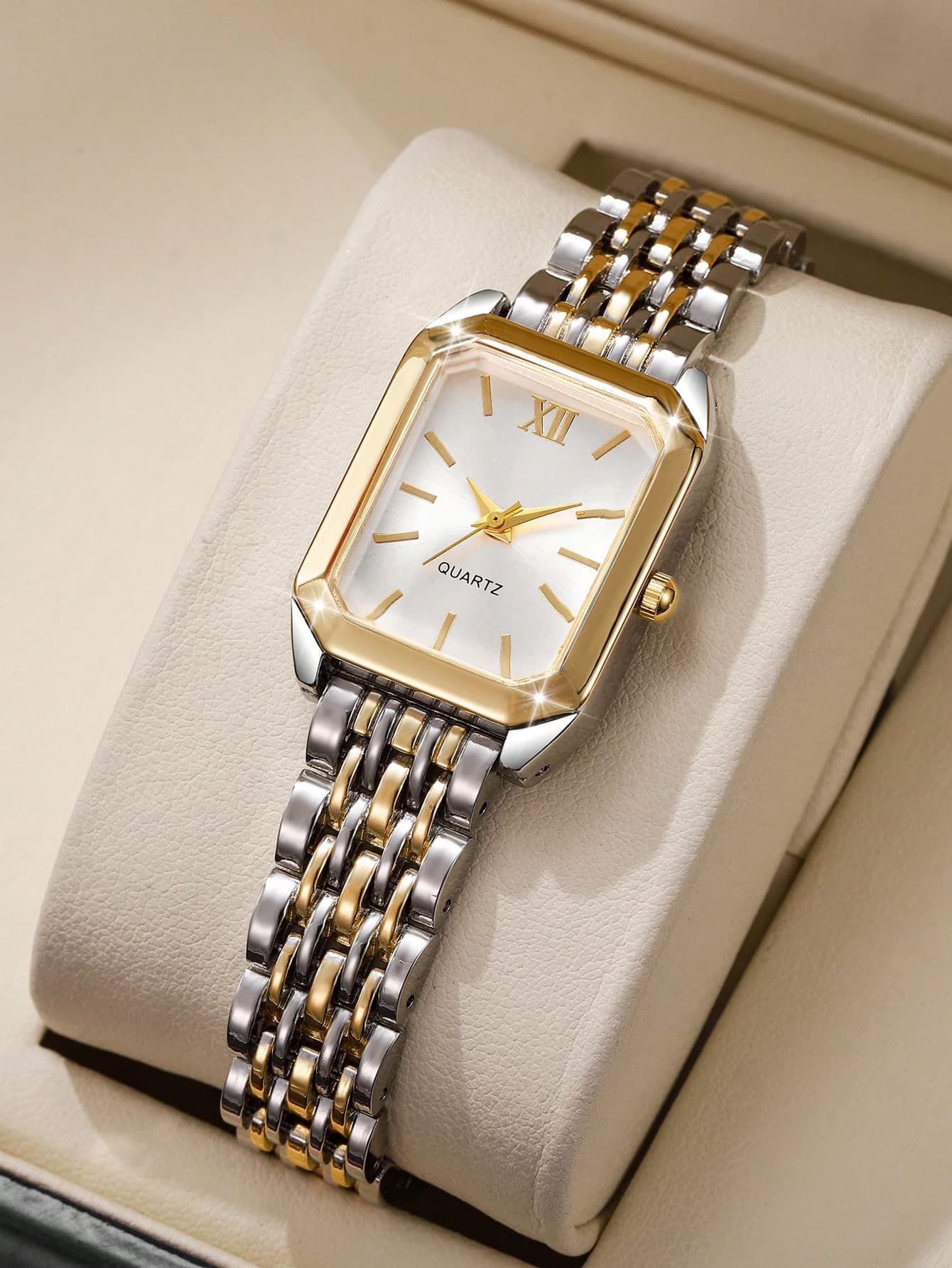 1pc Women's Casual Chic Square Dial Quartz Wrist Watch With Steel Band, Fashion Timepiece (No Watch Box Included)