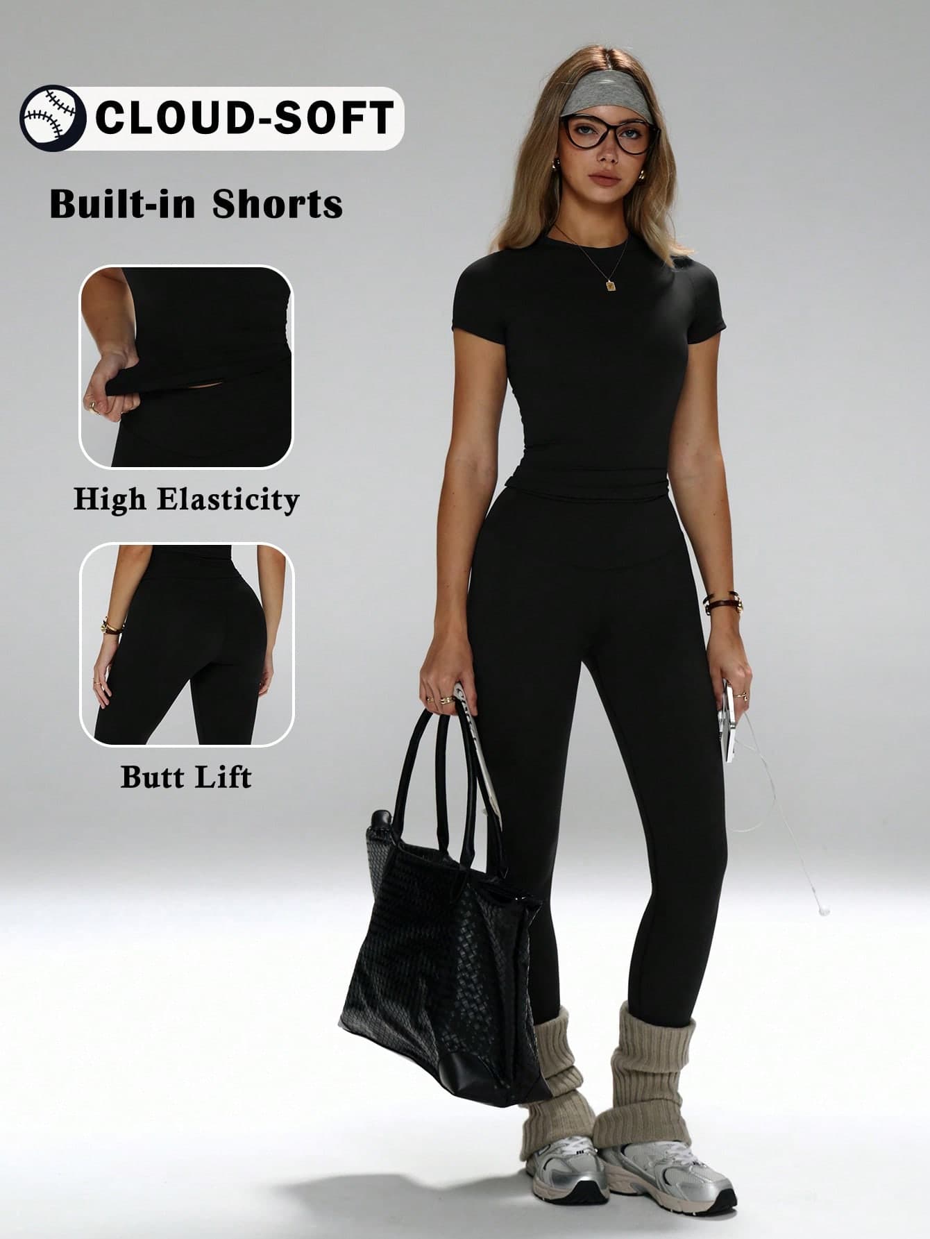 FWH All-Match All-Season Shaping Versatile Style Slimming And Flattering, Multi-Scenario Wear, Tummy Control Leg Lengthening And Curve Enhancing, Yoga, Workout, Daily Casual All-Match Versatile, Slim Fit Round Neck T-Shirt & High Waist Yoga Pants, High Waist Sports Leggings + Slim Fit Round Neck T-Shirt, Fashion Essential 2-Piece Set, Women's Slimming Sports Yoga 2-Piece Set