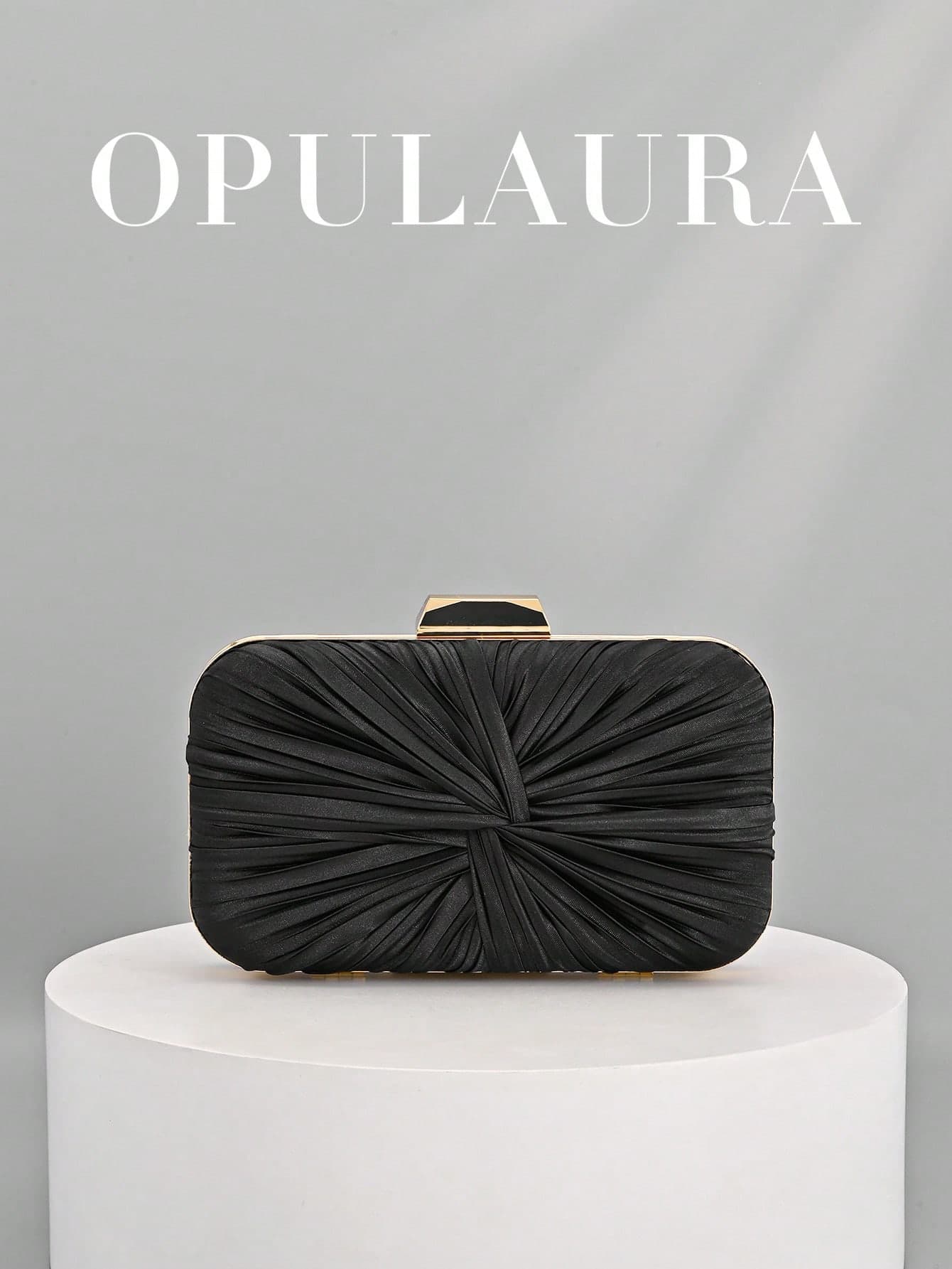 OpulAura 1pc Vintage Elegant Satin Clutch Bag, Pleated Twist Design Fashion Evening Dress Purse, Charming & Refined Formal Party Handbag, Luxury Box Style Small Bag, Suitable For Party/Wedding/Formal Occasion Dinner, With Chain Strap For Shoulder Or Crossbody Wear