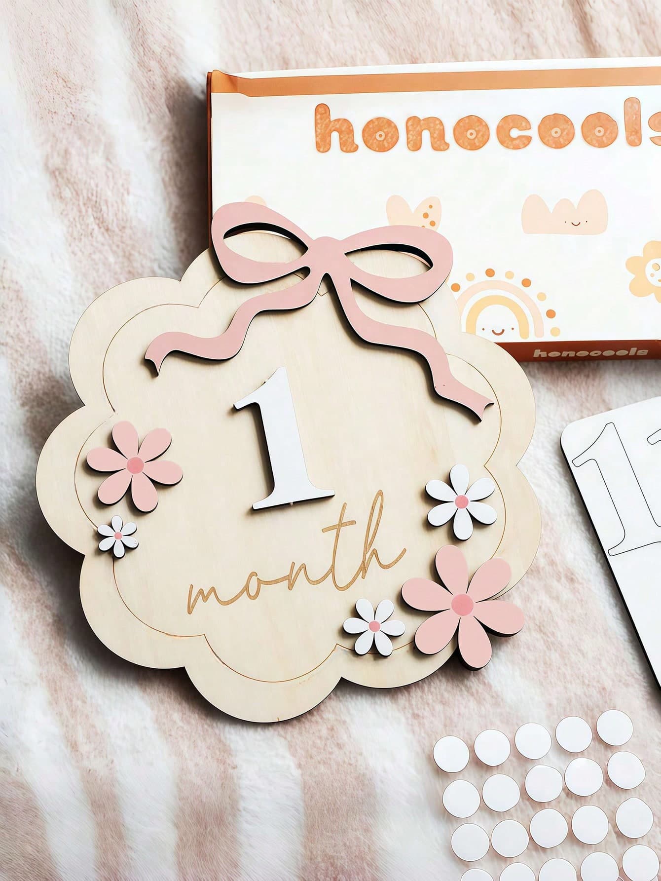 1 Set 1-12 Months Baby Wooden Flower Growth Milestone Photography Props, Commemorative Photo Props, Double-Sided Milestone Hanging Baby Monthly Growth Milestone Cards, Wooden Newborn Monthly Growth Milestone Cards