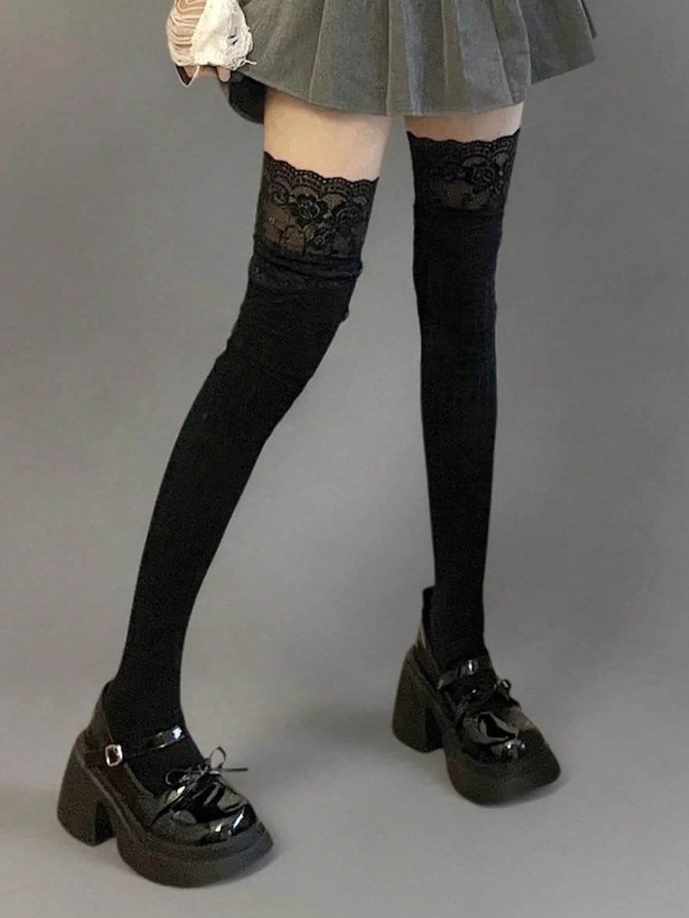 1/2/3 Pairs Of Women's Solid Color Lace Knitted Knee Socks, Paired With Long Boots For Fashionable Wear, Embellishing Leg Shape, Long Socks, Suitable For Daily Use