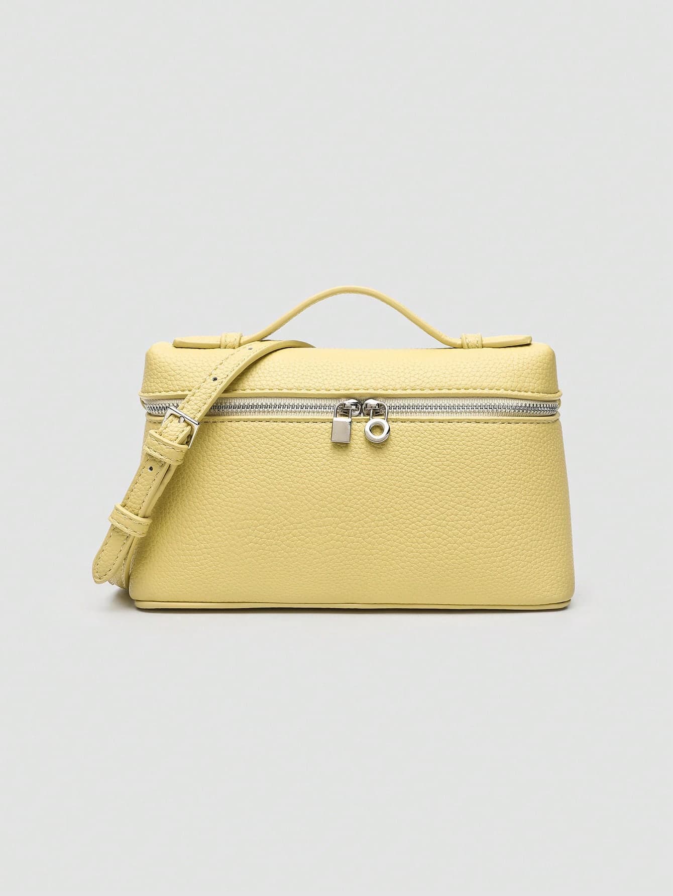 1pc Solid Color Litchi Grain PU Square Shoulder Bag, Small Handbag For Women,  Yellow