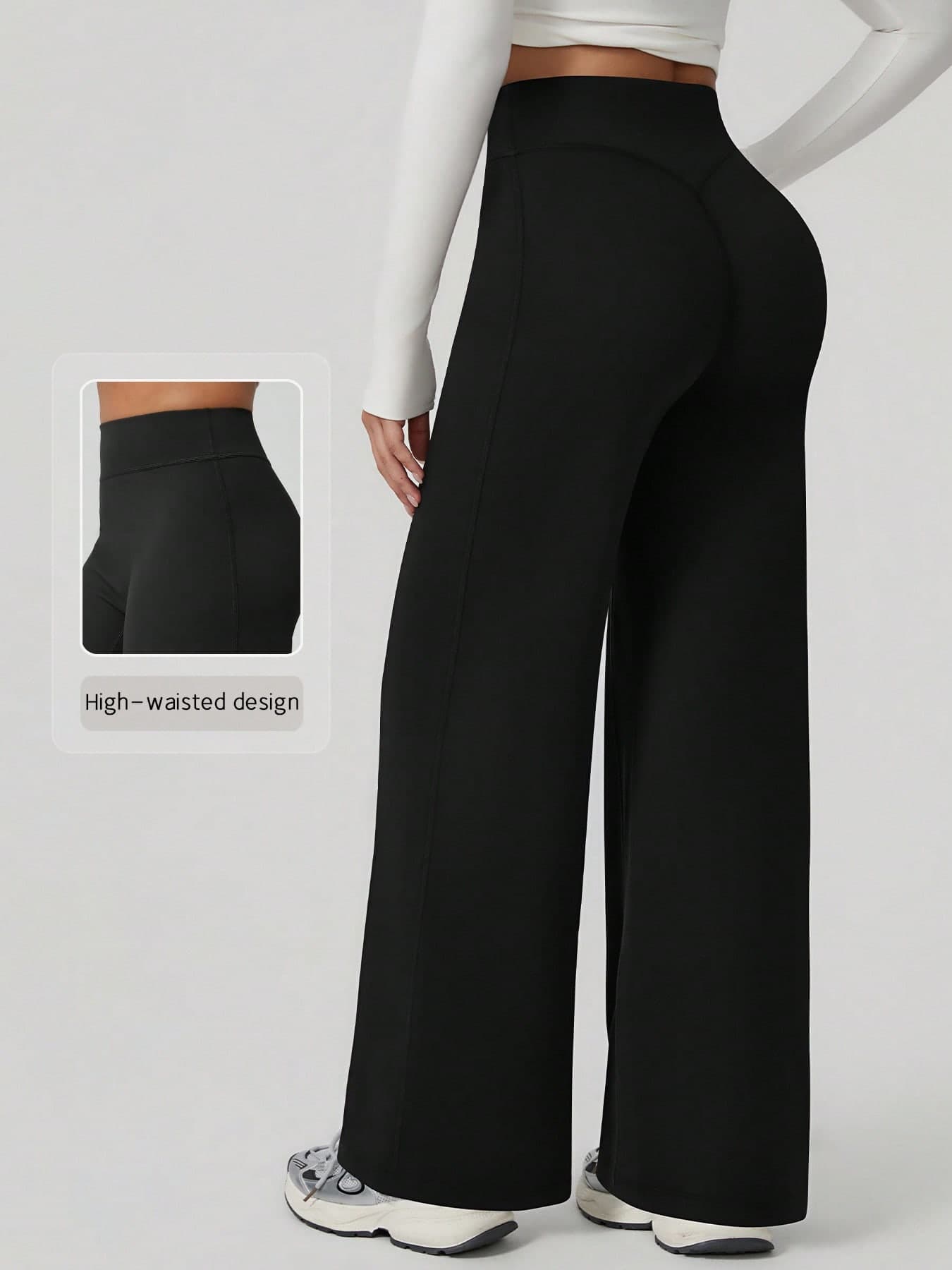 NcmRyu 1Pc Women High Waist Loose Wide Leg Sports Pants Tights Black Spring