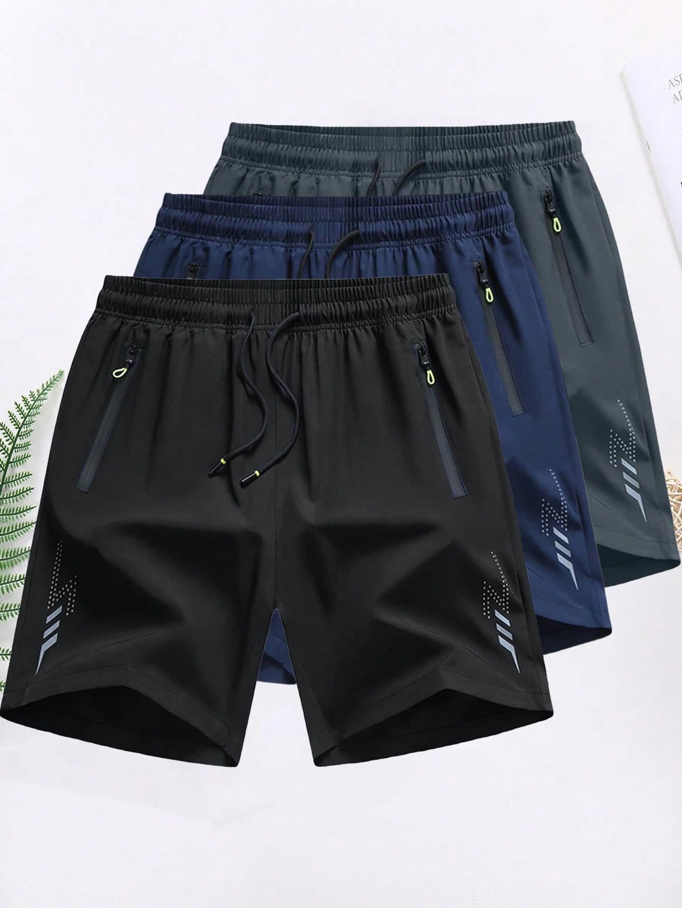 3pcs/Set Men's 3/4 Length High Performance Athletic Shorts, Elastic & Lightweight, Suitable For Fitness & Running, 2026 New Arrival