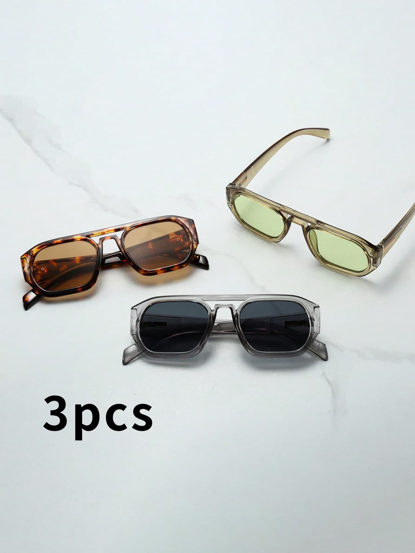 3pcs Men's Retro Double Bridge Frame High-Quality Luxury Minimalist Fashion Glasses (Suitable For Driving, Travel, Casual, Outdoor Sports, Daily Use)