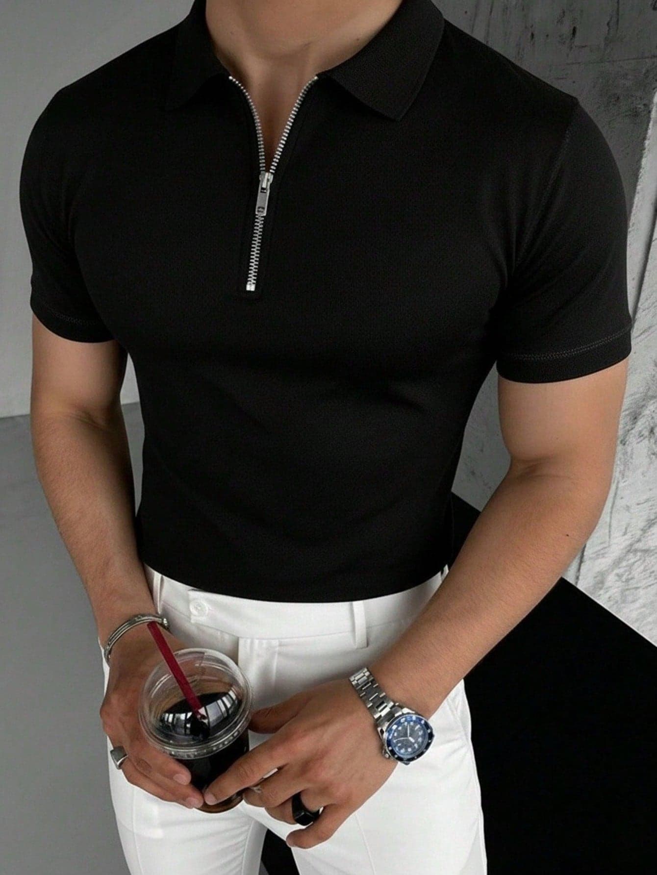 Men's Lightweight Summer Polo Half-Zip Short Sleeve Shirt, Essential Summer Fashion Outfit
