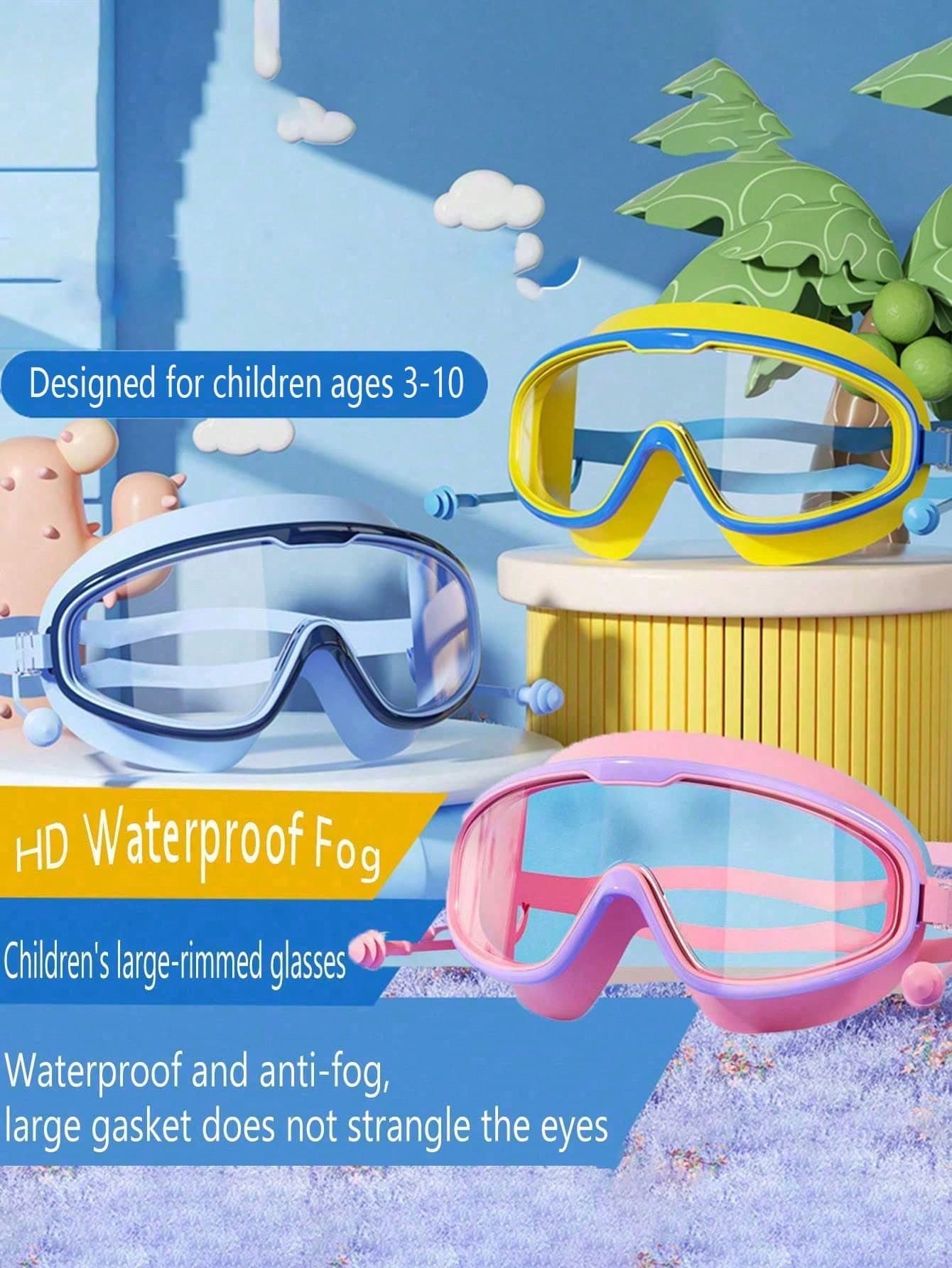 1pc Kids/Boys/Girls Anti-Fog High Definition Large Frame Swimming Goggles, Waterproof Anti-Fog Clear Comfortable Non-Tight Swim Goggles With Silicone Ear Plugs, Suitable For Outdoor Swimming & Diving In Summer