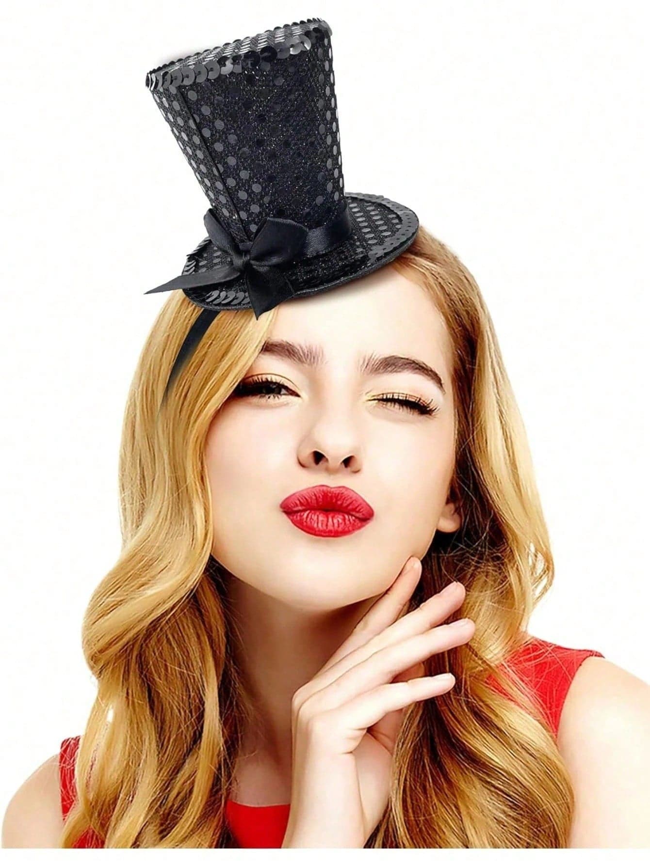 Mini Top Hat Headband Sequins Tea Party Headpiece Fascinator 1920s Gatsby Party Costume Accessory For Women Lady Girl
