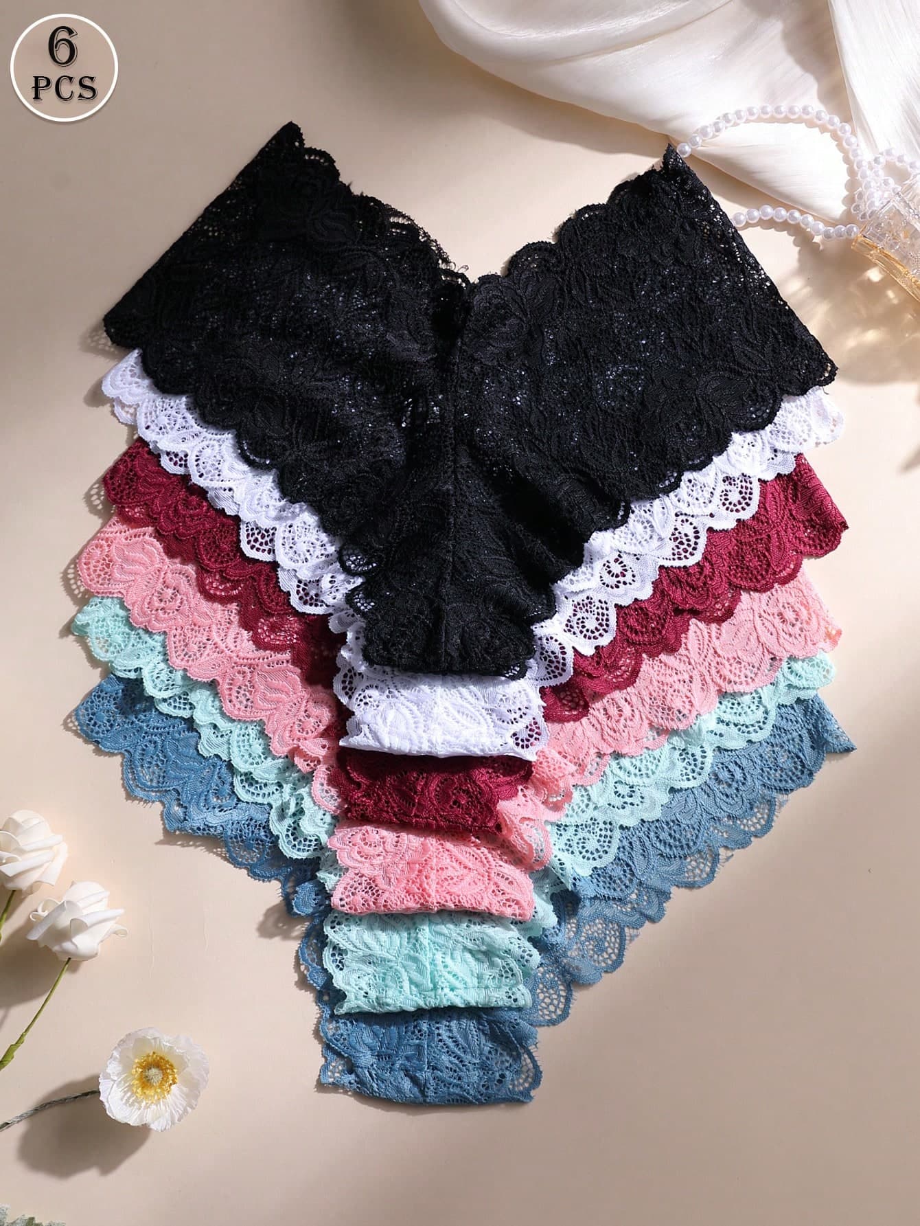 6pcs/Pack Women's Sexy Lace Patchwork Seamless Hipster Panties, Soft Comfortable Breathable, Suitable For Yoga, Sports And Daily Wear