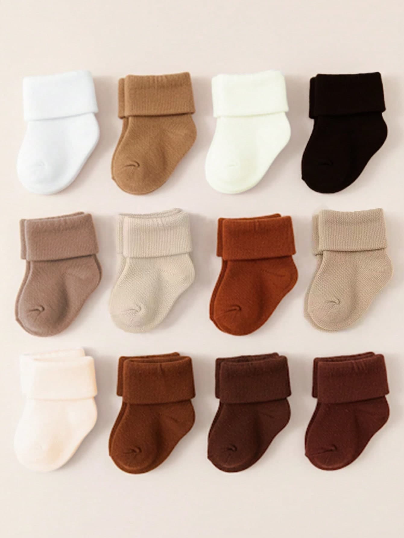 6 Pairs Baby Solid Color Flat Cuff Socks, Autumn/Winter