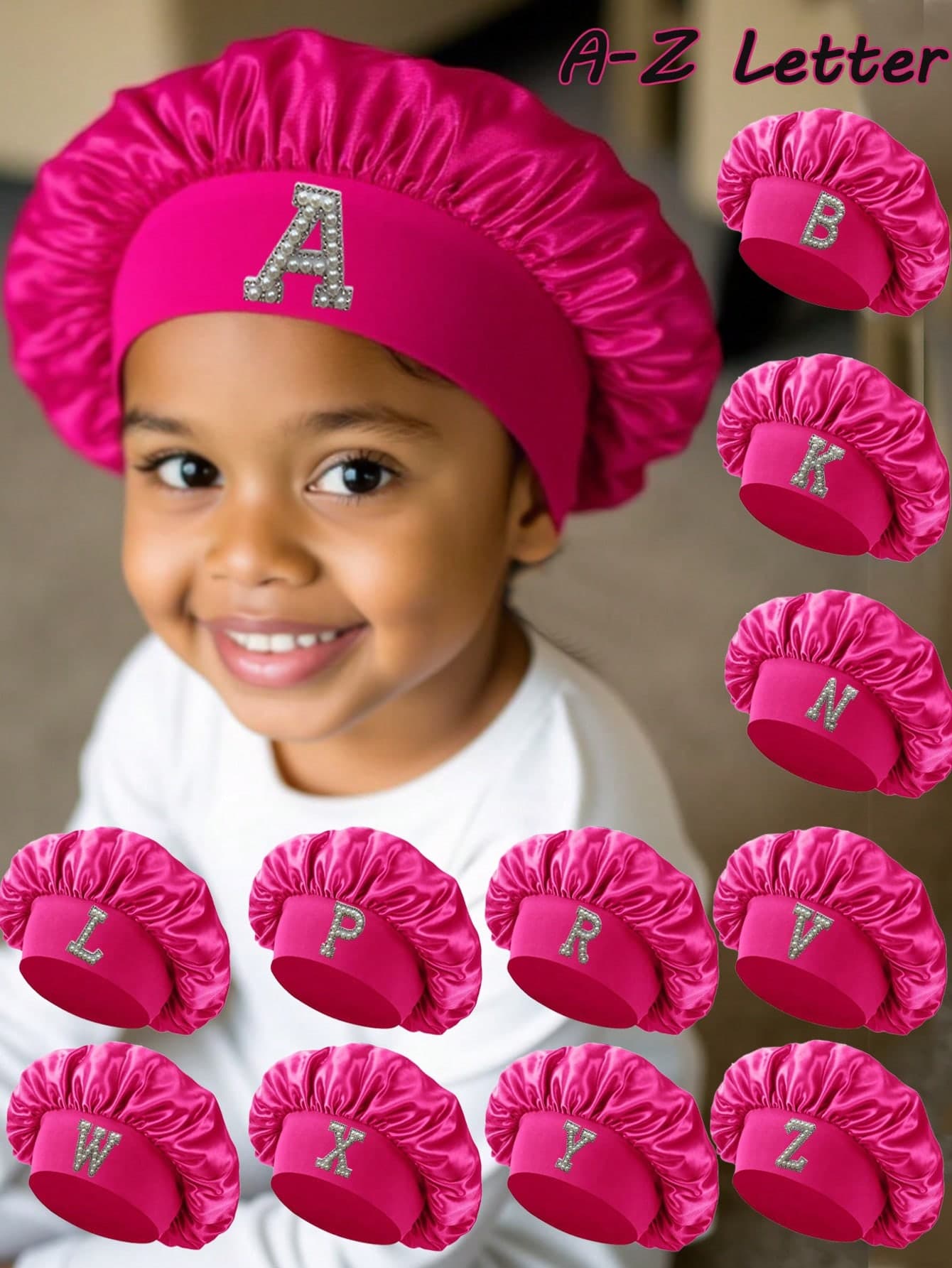 1pc A-Z Letter Baby Sleeping Cap, Suitable For 3-8 Years Old Children, Can Be Used As Sleeping Hat, Suitable For Curly Hair Girls, Satin Sleeping Cap, Suitable For Teenagers And Toddlers