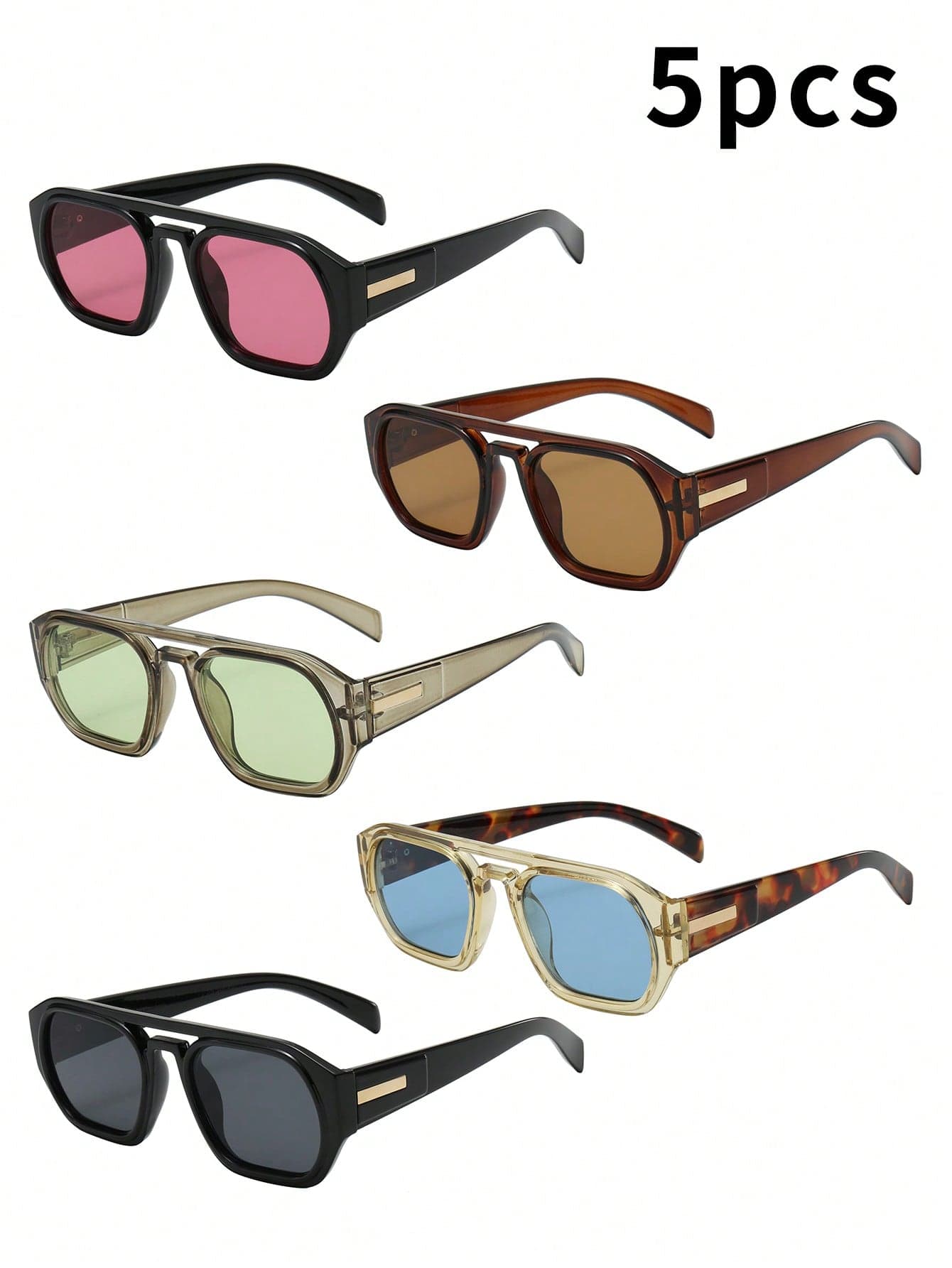 5pcs Retro Double Bridge Oval Frame High Quality Personalized Simple Fashion Glasses, Suitable For Travel, Leisure, Party, Beach, Daily Decoration