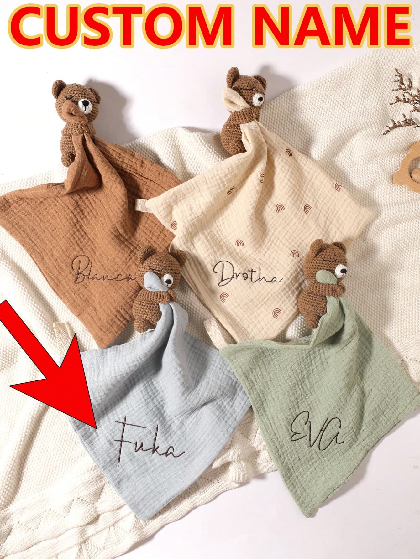 1pc Customized Embroidered Name Rabbit Face Towel/Handkerchief/Bib, Soft Baby Burp Cloth, Decoration Gift For Baby Boys And Girls, Pink/White/Khaki, Baby Shower Gift