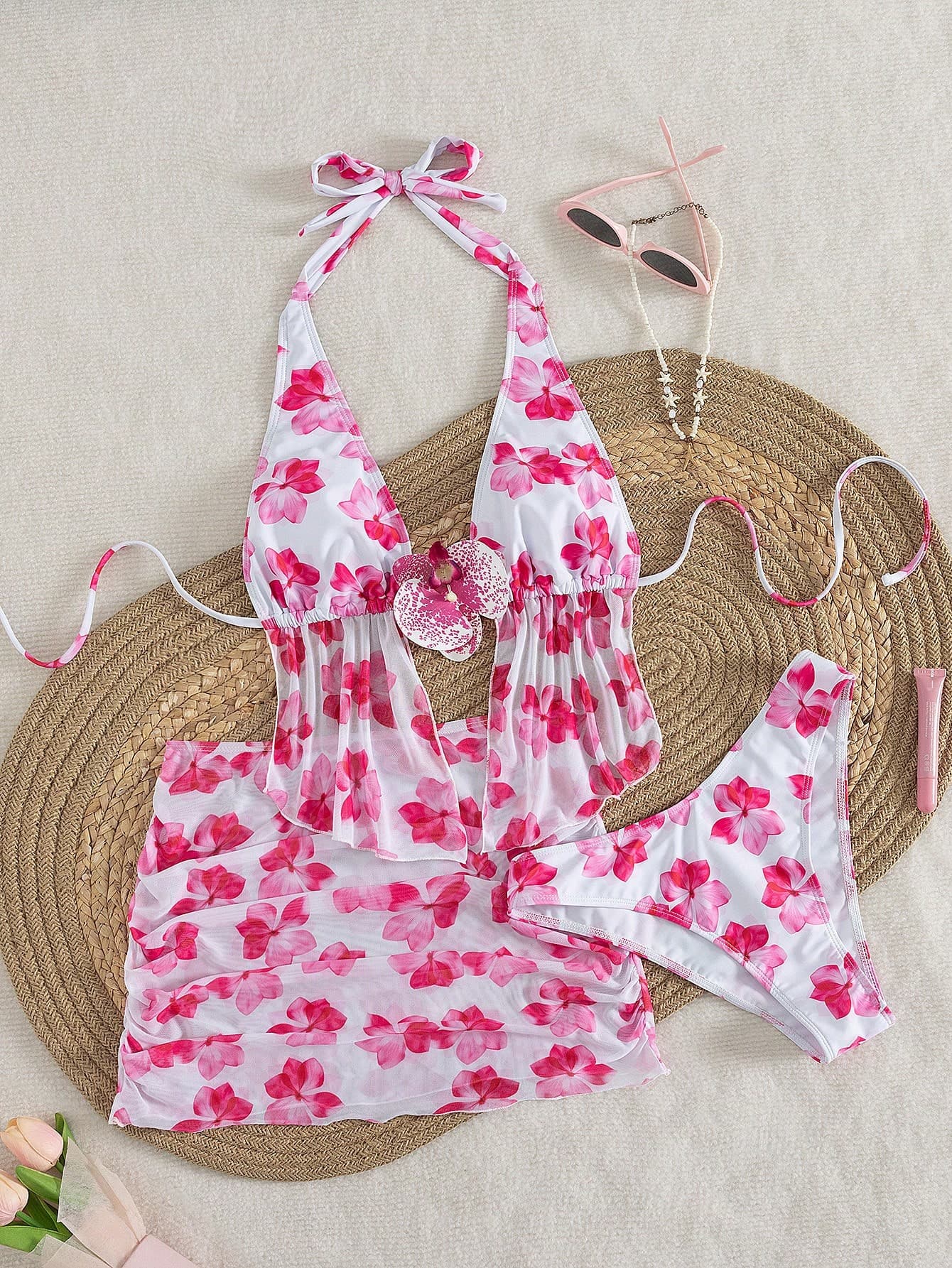 2026 Women's Random Print Spaghetti Strap Sexy Bikini Swimwear Set, Summer Outfit, Elegant, Valentine's Day, Beach, Vacation, Casual, Unique, Summer Set, Summer Holiday Set, Spring, Women's Valentine's Day Set, Carnival