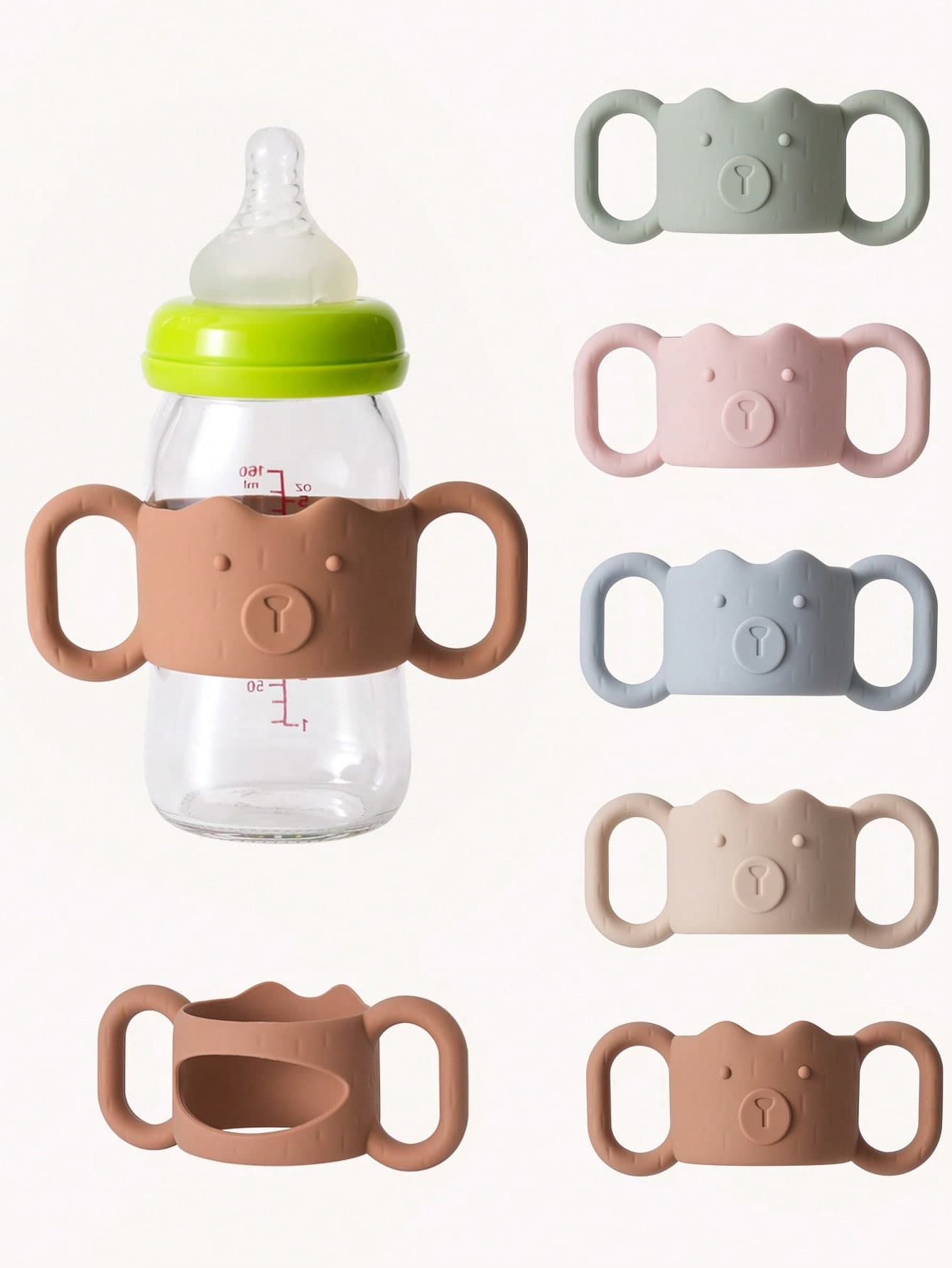1pc Silicone Baby Bottle Handle, Narrow Straw Bottle Holder, Helps Baby Grip Bottle, Universal Fit, Standard Neck, Detachable Easy-Grip Transitional Cup Handle
