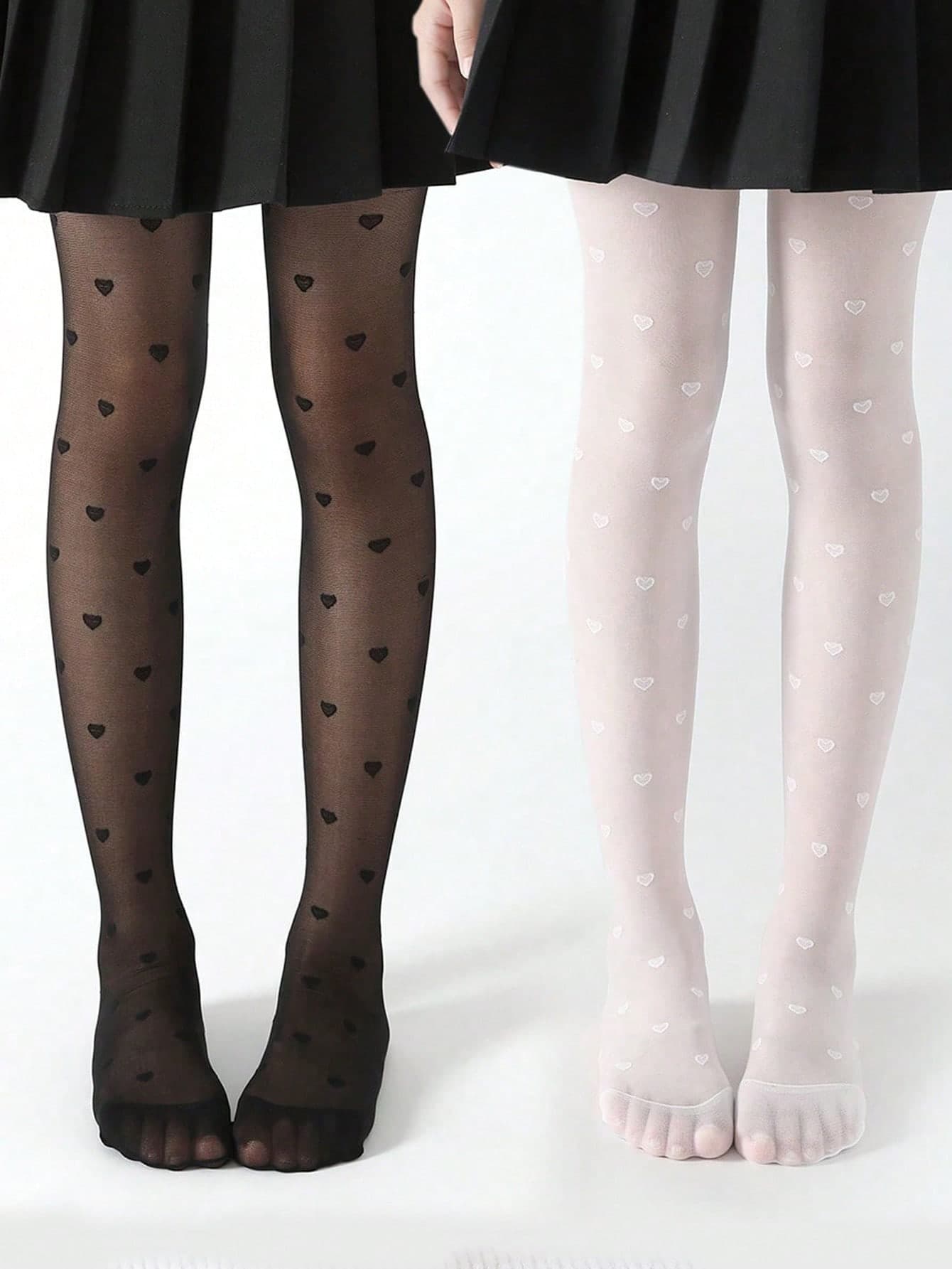 2pcs Children 3D Hollow Out Heart Design Pantyhose Tights With Flowers Print