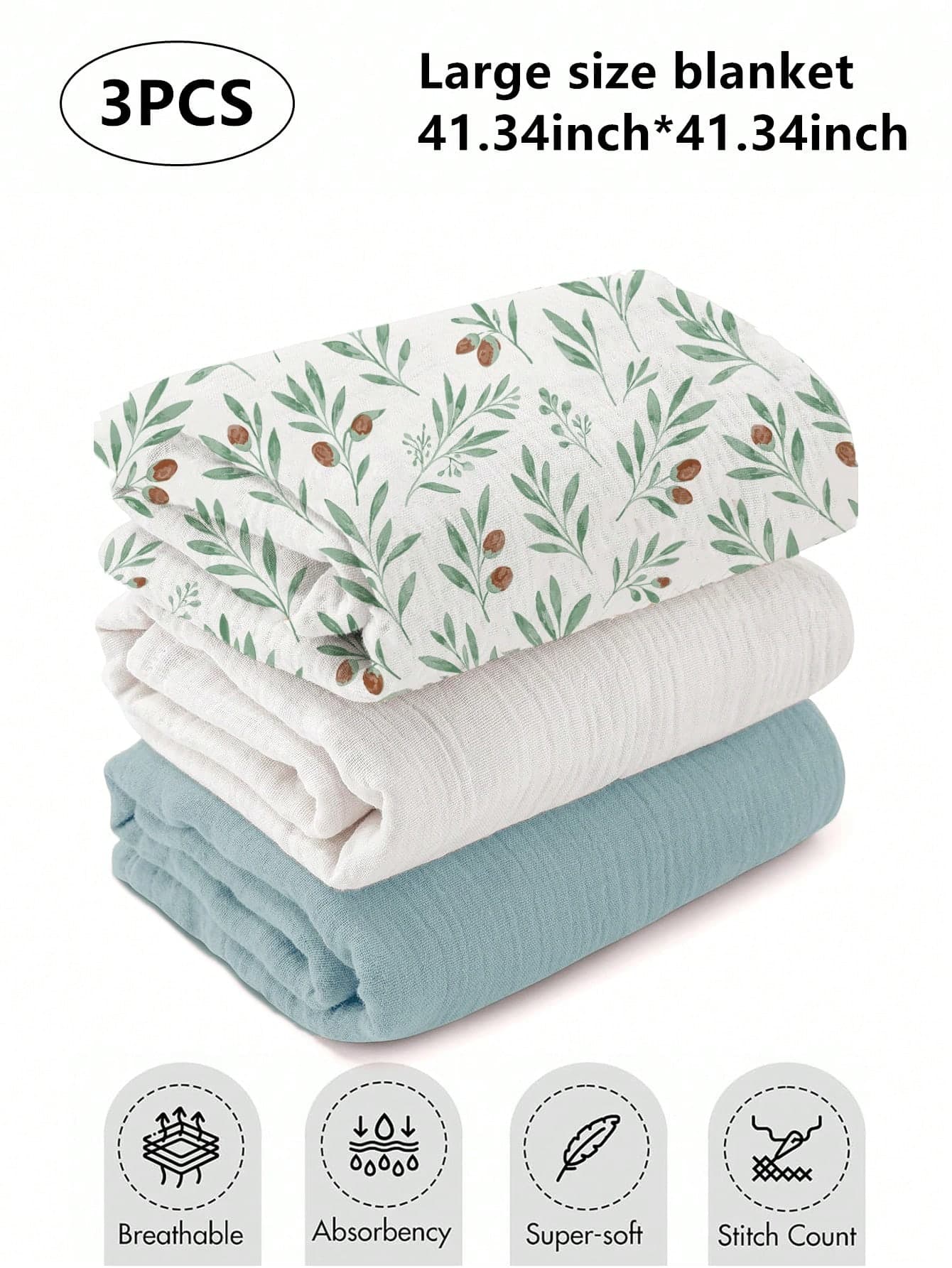 3pcs Newborn Muslim Style Swaddle Blankets, 100% Cotton Breathable Soft Receiving Blankets, Large Size 41.34 X 41.34 Inches Swaddle Wrap For Clothing, Diaper Change, Essential For Baby Boys And Girls, Infant Bath Supplies, Toddler Gift