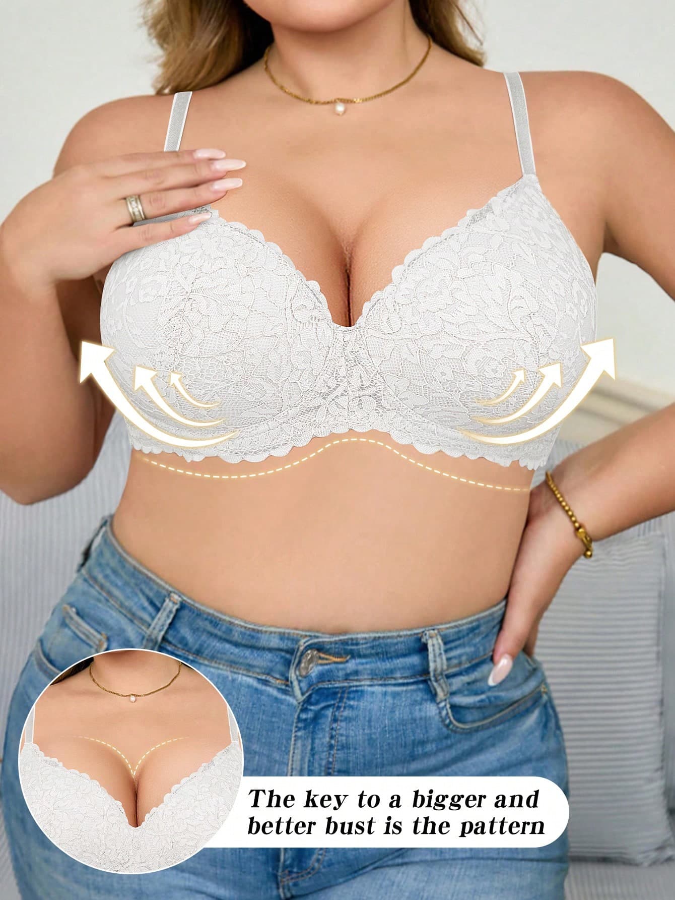 MIMILEMON Plus Size Women Lace Wireless Full Coverage Lift Bra With Underwire, Breathable, Minimizes Bulges, Daily Wear Bra