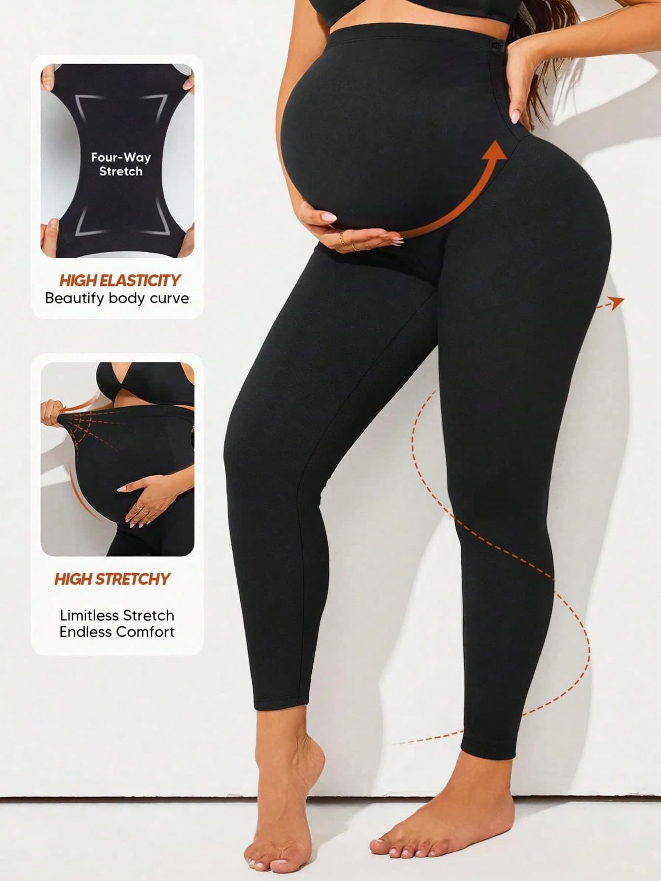 Autumn/Winter New Women's Plus Size Black Ultra High Waist Maternity Leggings, Adjustable Elastic Waist, Soft And Comfortable, Yoga Wear Sports Summer