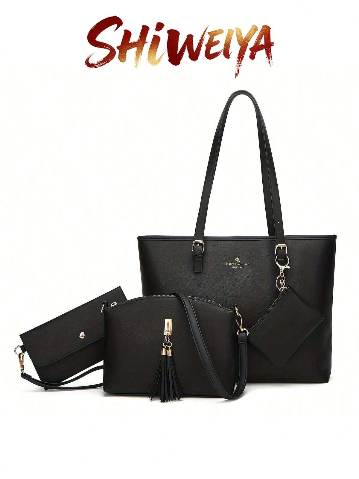 New European And American Style Large Capacity 4-Piece Solid Color Maternity Bag Set, Crosshatch Tote Bag, Vintage Shoulder Messenger Handbag, School Supplies,School Backpack,School Bag,School Bag Set,School Bookbag,Large Capacity,Business Casual,Portable,Lightweight, Suitable For Teen Girls Women College Students,White-Collar Workers,Rookies & White-Collar Workers, Perfect For Back To School,College,First Day Of School,Middle School, High School,Work , Business, Commute, Fashion Bookbag With Pencil Pouch