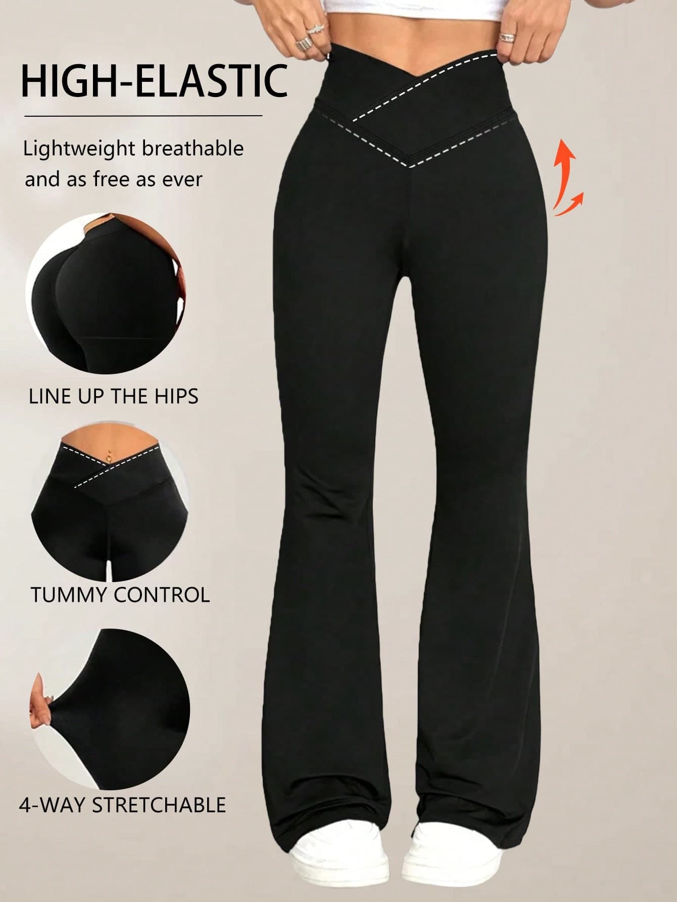 Plus-Size Women's Plus High Waist Flared Pants Daily Fitness Sports Leggings,Women's High-Waisted Cross Design Flared Leggings Suitable