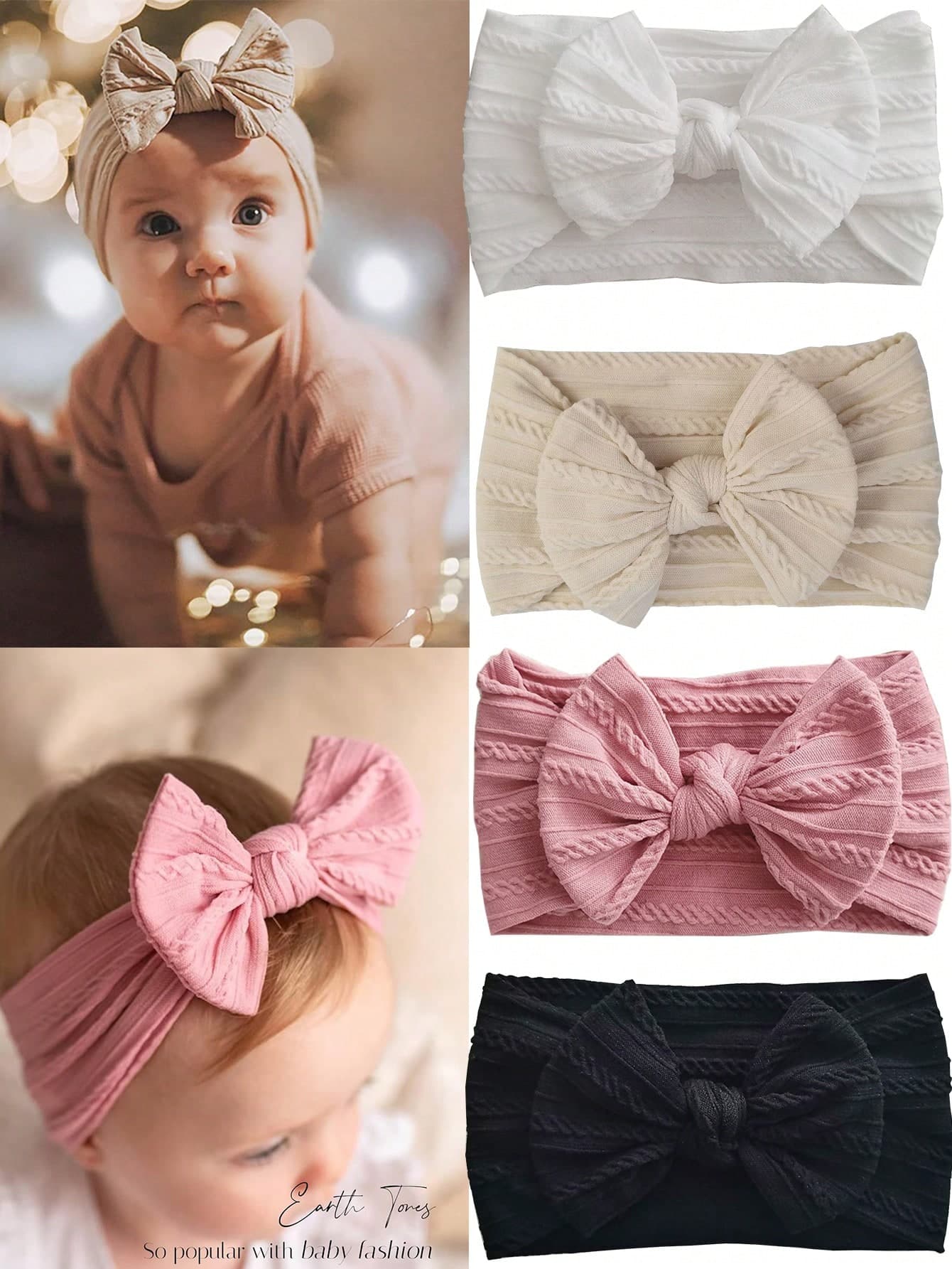 1/3/4Pcs Solid Color Baby Headband Bow Children Hair Band Elastic Nylon Newborn Soft Turban Headwrap Kid Hair Accessories