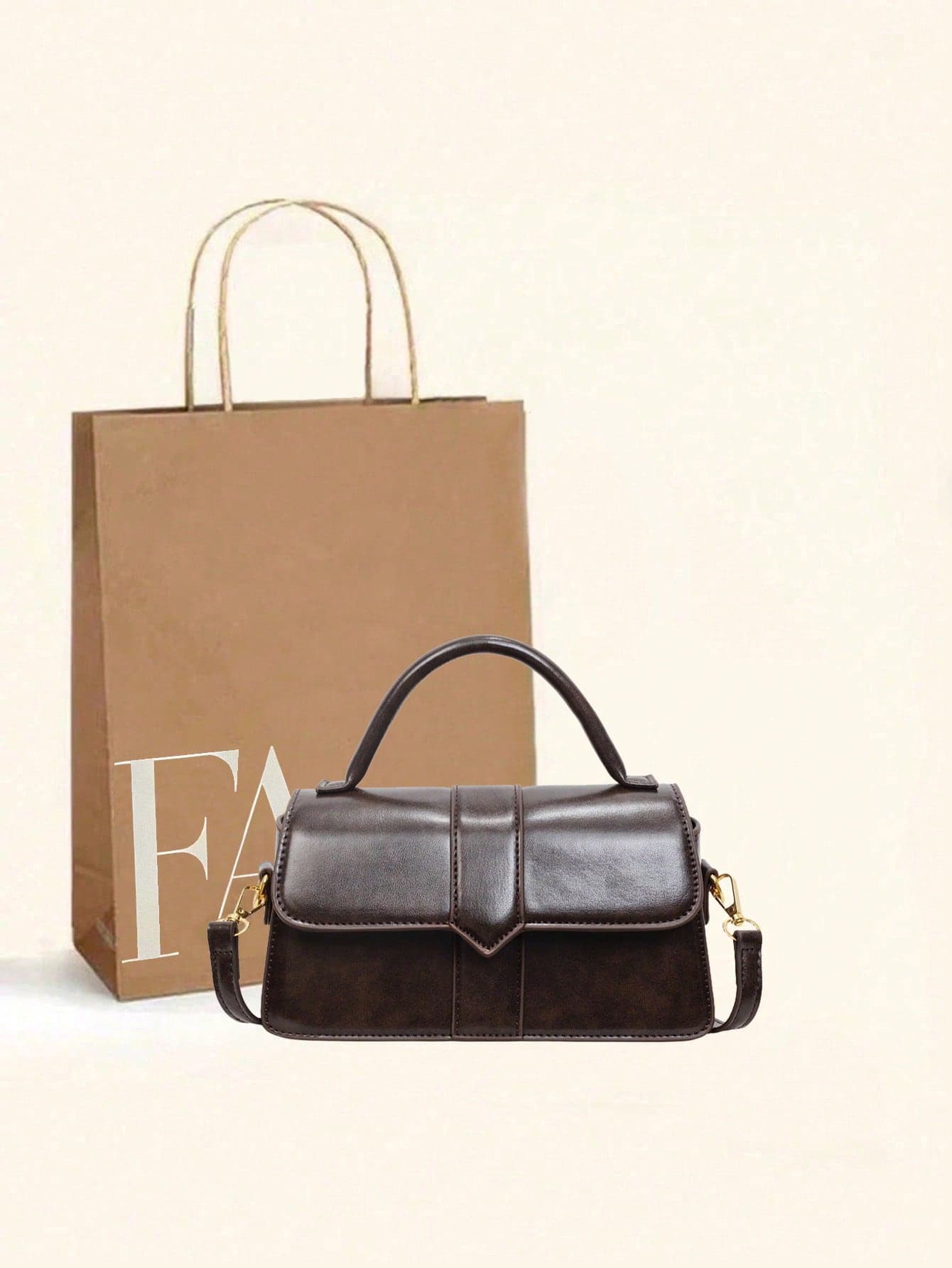 Vintage Brown Mini Handbag, Structured 3-Layer Crossbody , Minimalist Square  With Flap Magnetic Snap Closure,