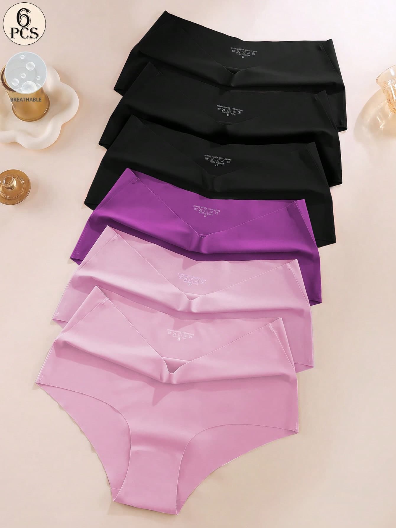 Aofeiqike 6pcs High Waist Plus Size Women Briefs, Sexy Seamless Breathable Ice Silk Panties, Comfortable Soft Hipster Underwear