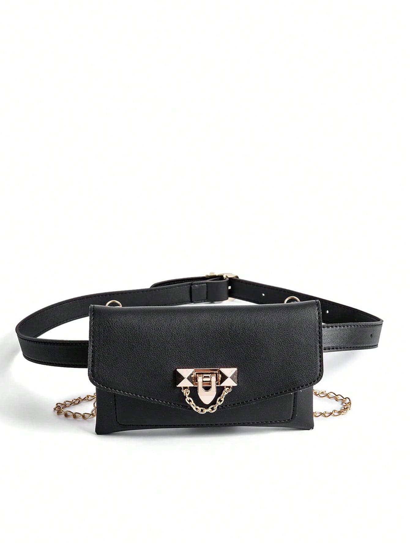 1pc Vintage Fashion Chain Buckle Women's Leather Belt Waist Bag, Daily Wallet Phone Pouch Commuter Bag With Niche Design