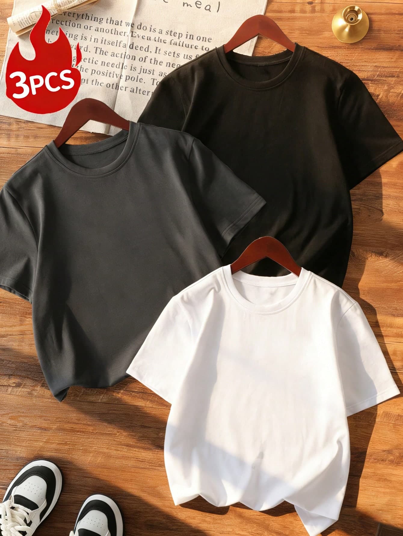 3pcs/Set Women's Summer Casual Round Neck Short Sleeve T-Shirts, Fashionable Solid Color Tops Suitable For Daily Wear. White Top, Black Top, Pink Top