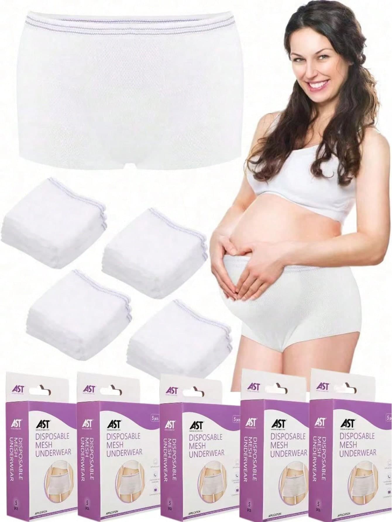 1 Box 5pcs Disposable Maternity Elastic Panties, High Elastic Waistband, Disposable Mesh Waistband Lining, AST Briefs, Made Of Polyester And Spandex Fabric, Soft And Breathable, Comfortable And Lightweight, Relieve Pressure