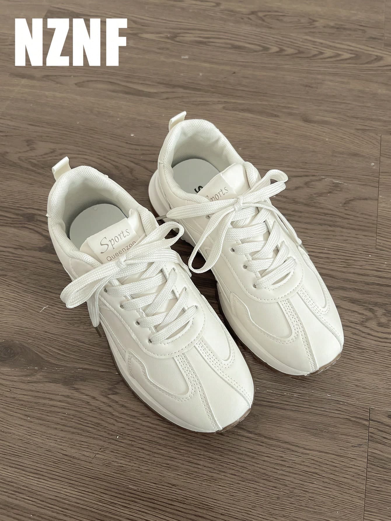 NZNF Flattering Chunky Sneakers For Women, White Vintage Thick Sole Low-Top Casual Shoes, Autumn 2025 New Arrivals