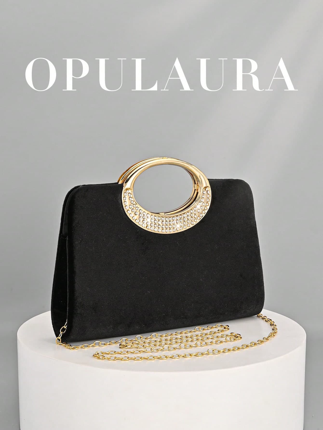OpulAura Women's Fashion Sparkling Crystal Rhinestone Evening Clutch Bag, Velvet Black Handbag, Glittering Luxury Diamond Embellished Formal Dress Clutch, Suitable For Gala, Party, Birthday, Wedding, As Birthday Gift