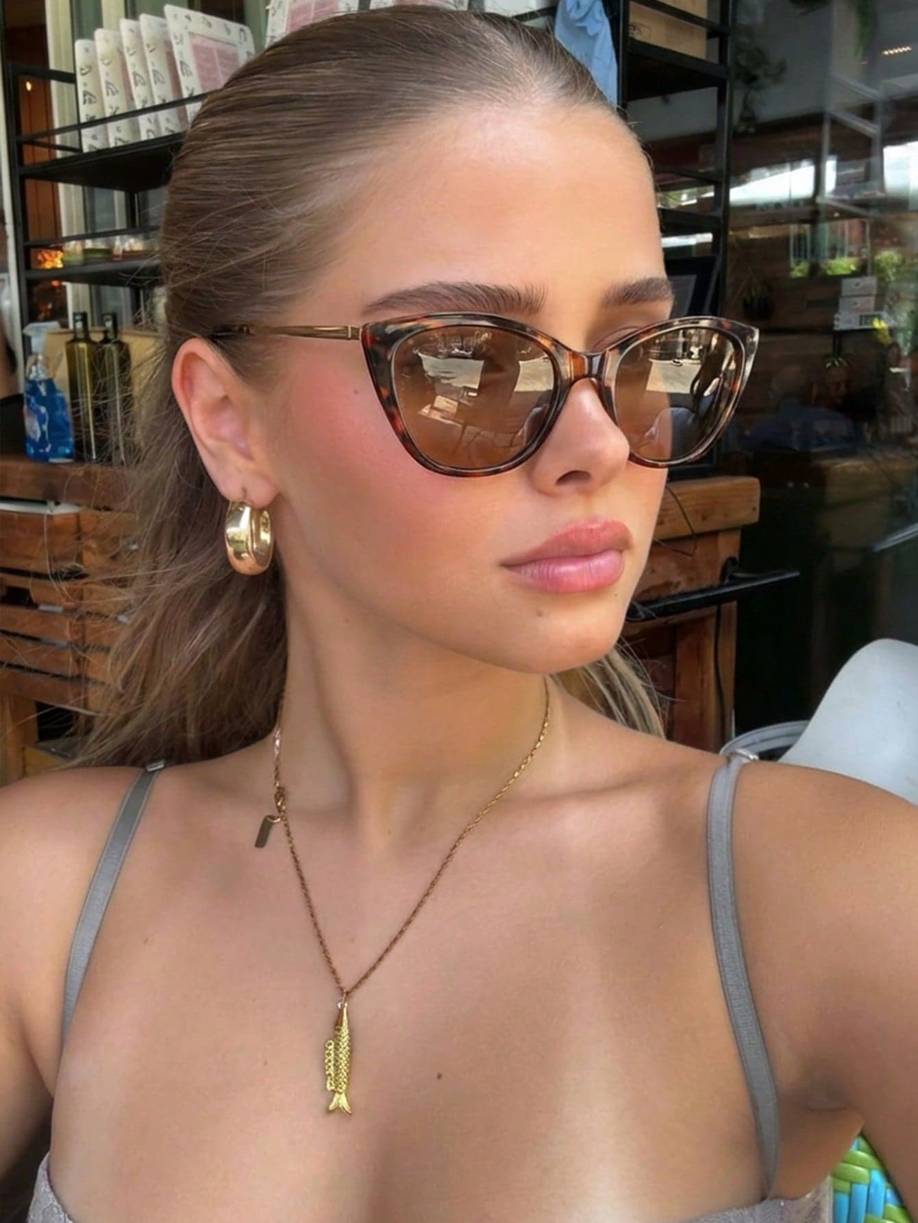 1 Pair Women's Leopard Print Cat Eye PC Frame Personalized Metal Leg Street Style Vintage Fashion Glasses