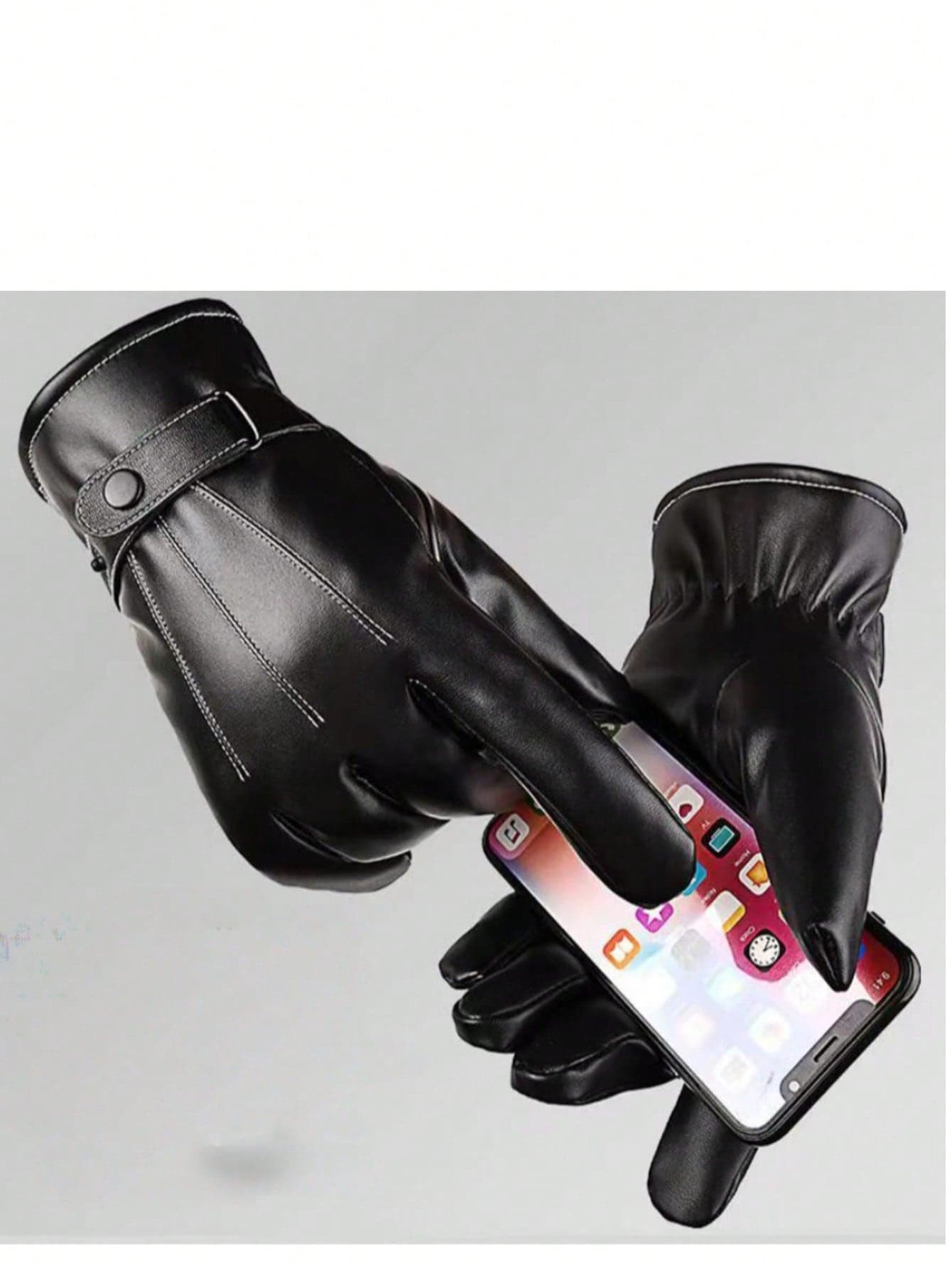 1 Pair Men's Leather Gloves, Fashionable Warm Touchscreen Lined Waterproof Windproof Driving Cycling Gloves