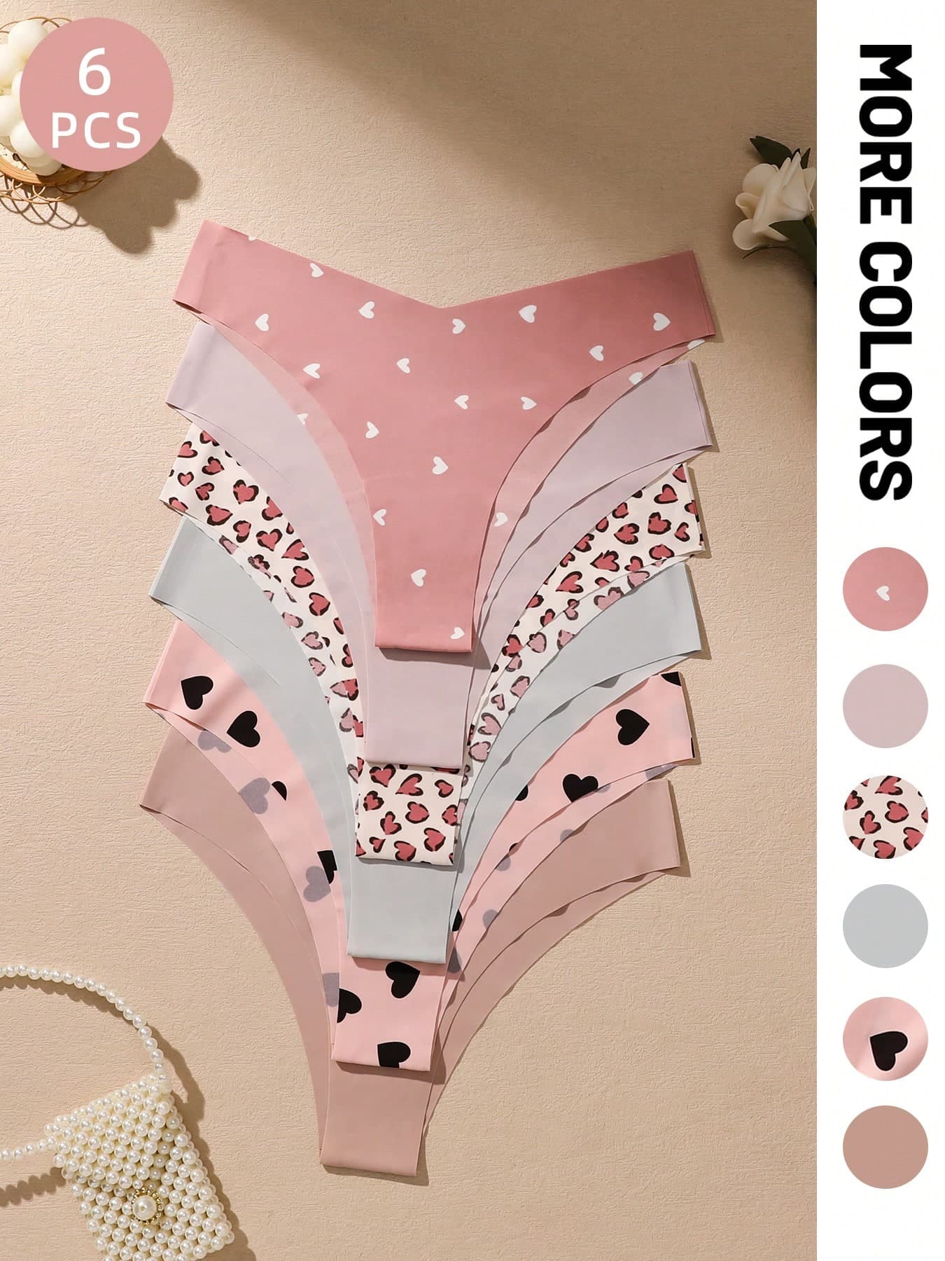 6pcs Women's Seamless Triangle Panties, Solid Color & Printed, Soft & Comfortable Fabric, Home Wear